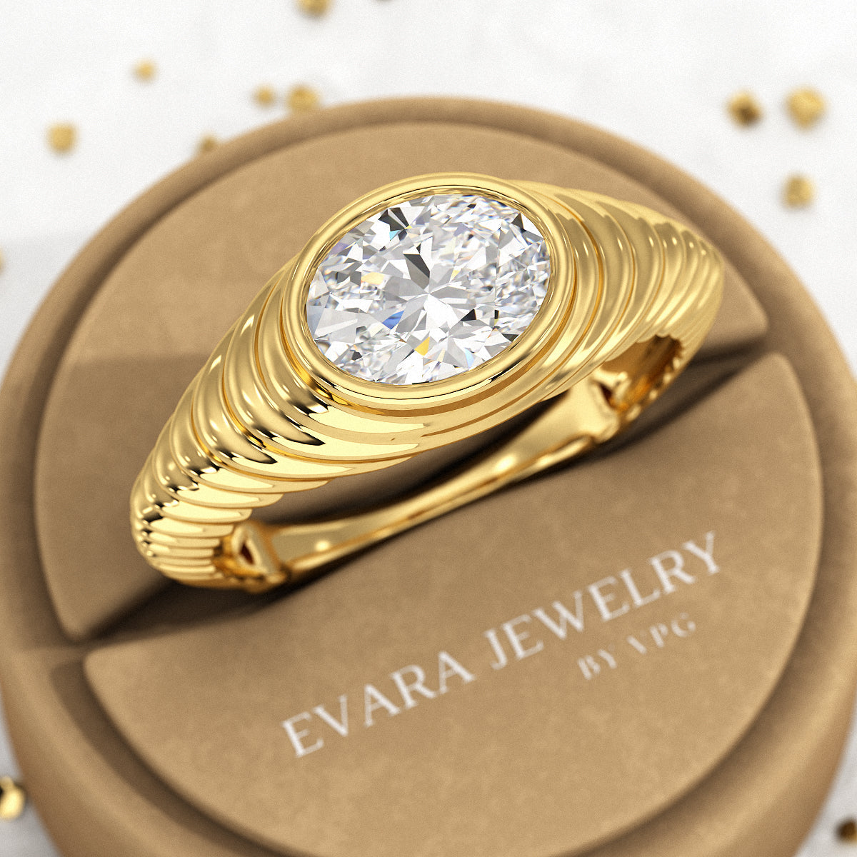 1.50 Carat Oval Cut Diamond Chunky Bombe Signet Ring - Evara Jewelry LLC