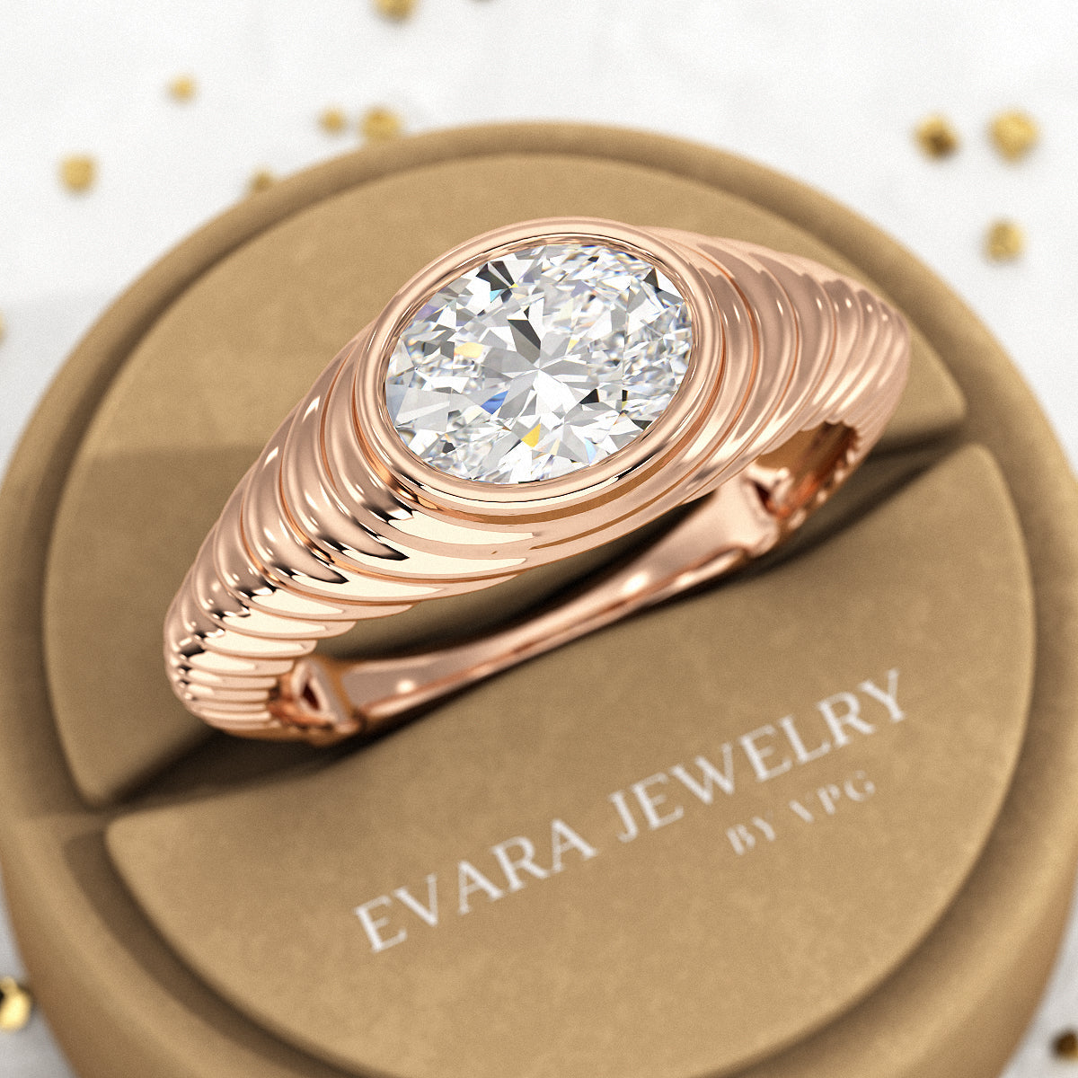 1.50 Carat Oval Cut Diamond Chunky Bombe Signet Ring - Evara Jewelry LLC