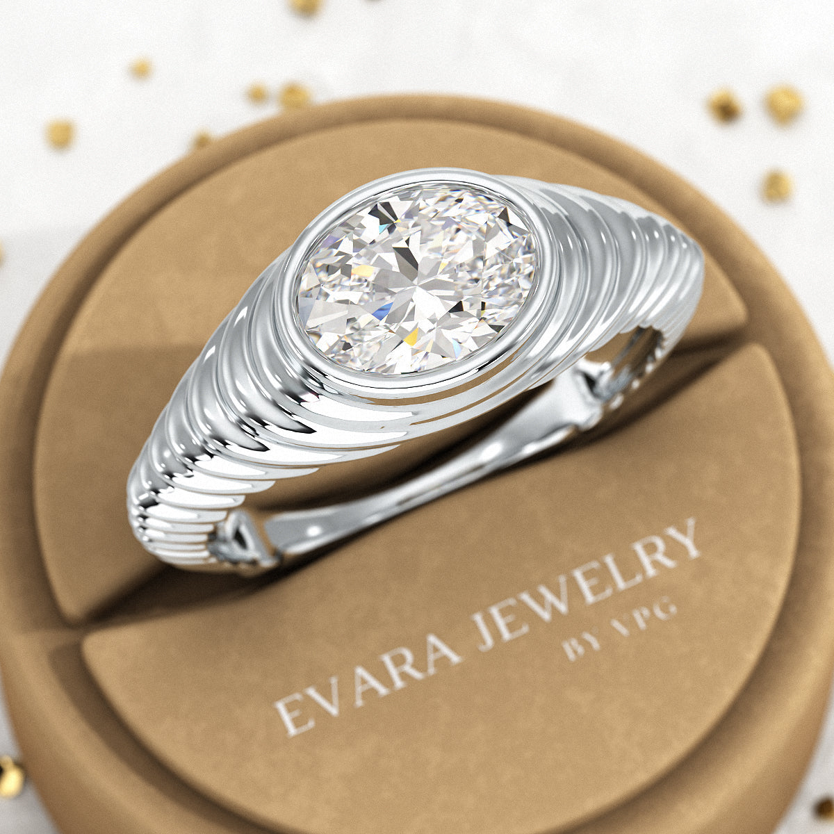 1.50 Carat Oval Cut Diamond Chunky Bombe Signet Ring - Evara Jewelry LLC