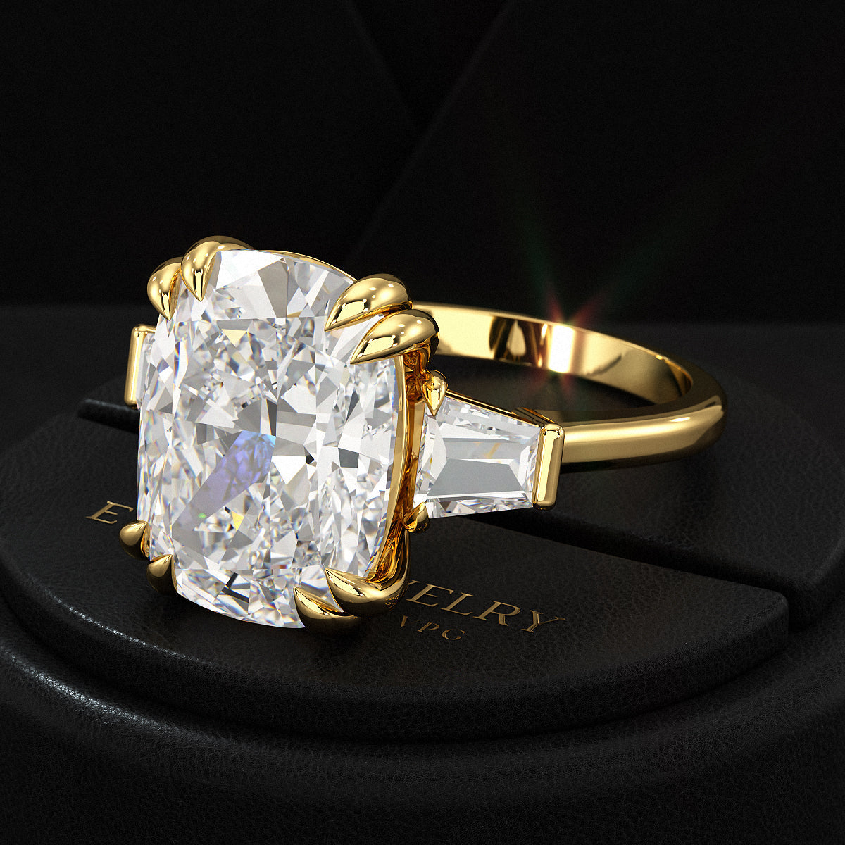 10 Carat Elongated Cushion Cut Diamond Engagement Ring