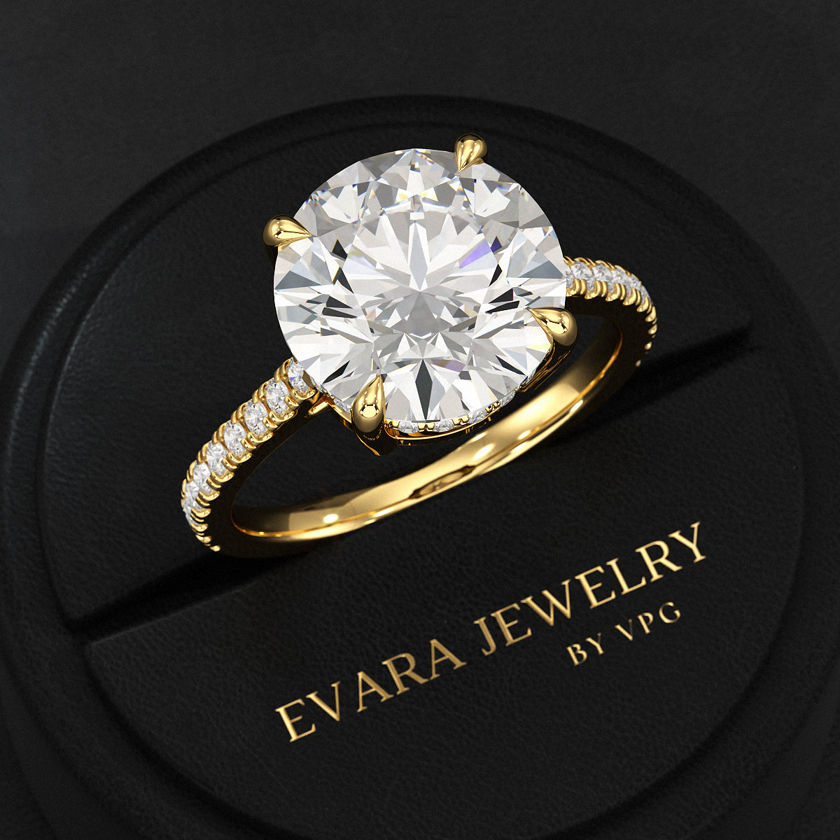 5 Carat Round Cut Diamond Thin French Pave Engagement Ring