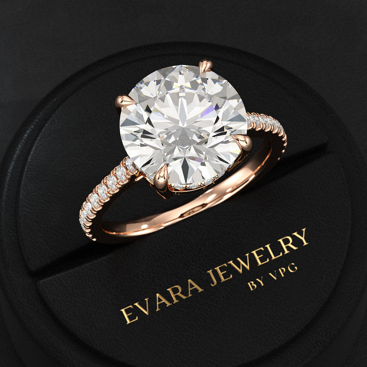 5 Carat Round Cut Diamond Thin French Pave Engagement Ring