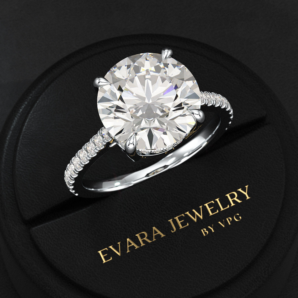 5 Carat Round Cut Diamond Thin French Pave Engagement Ring