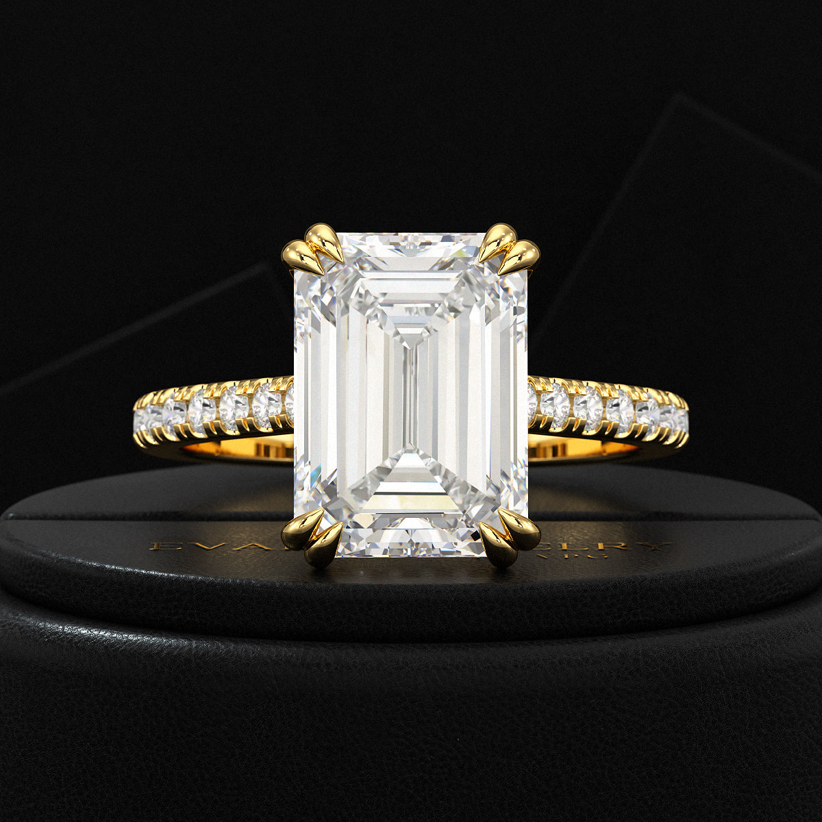 5 Carat Emerald Cut Diamond French Pave Band Engagement Ring