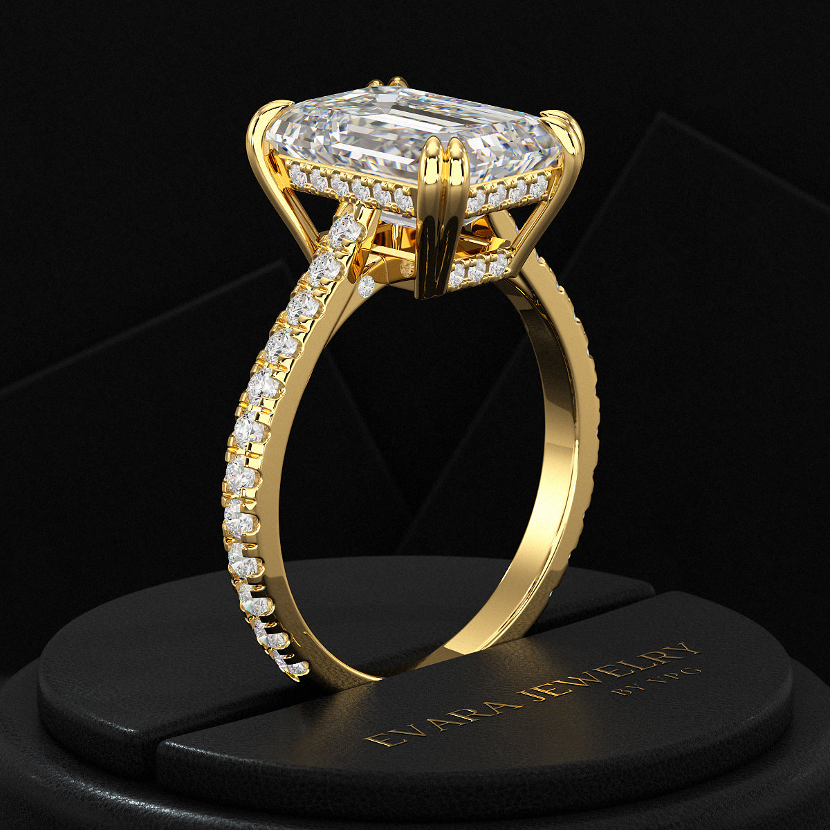 5 Carat Emerald Cut Diamond French Pave Band Engagement Ring