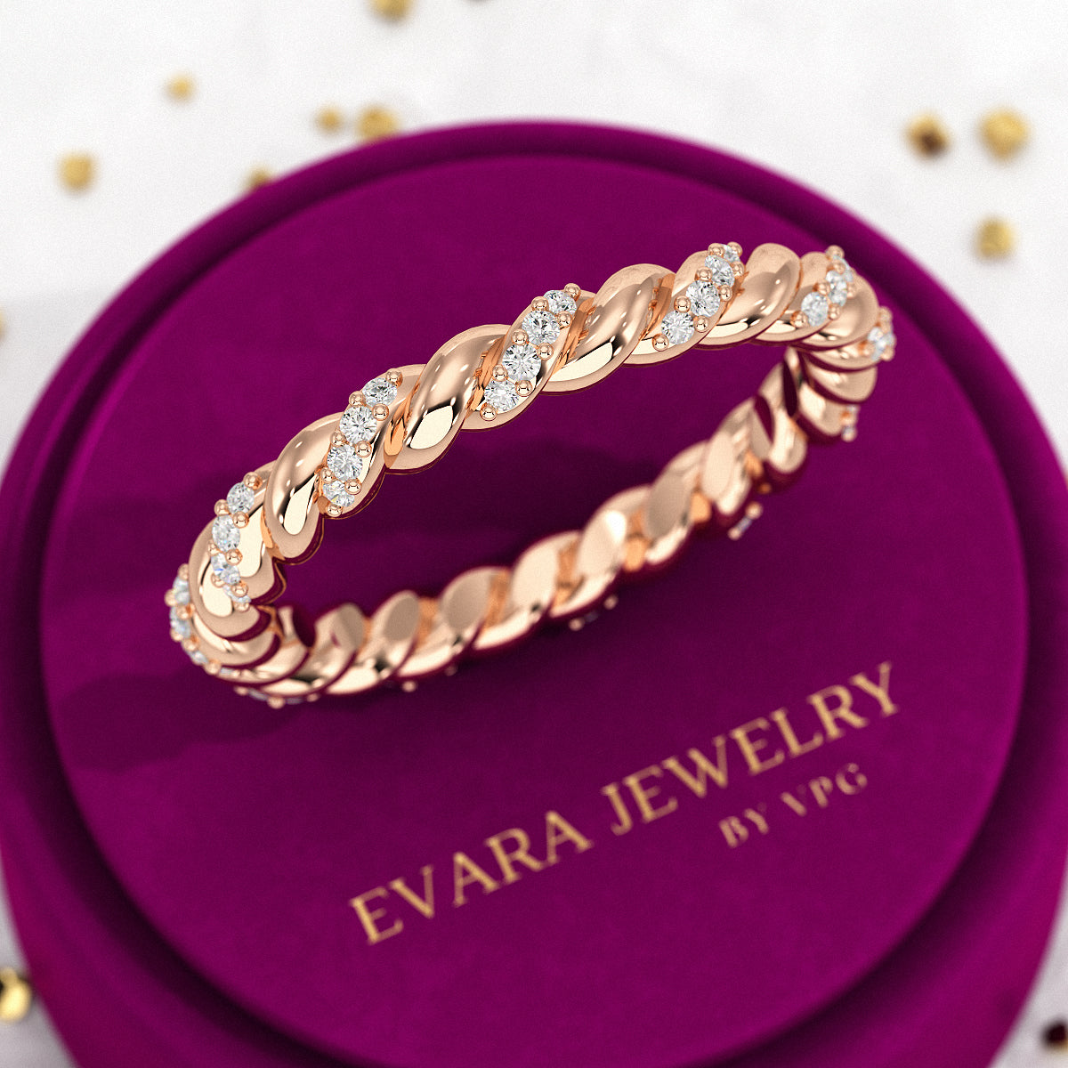 Diamond Stacking Band Ring with Brilliant Cut Round Lab Grown Diamonds - Evara Jewelry LLC