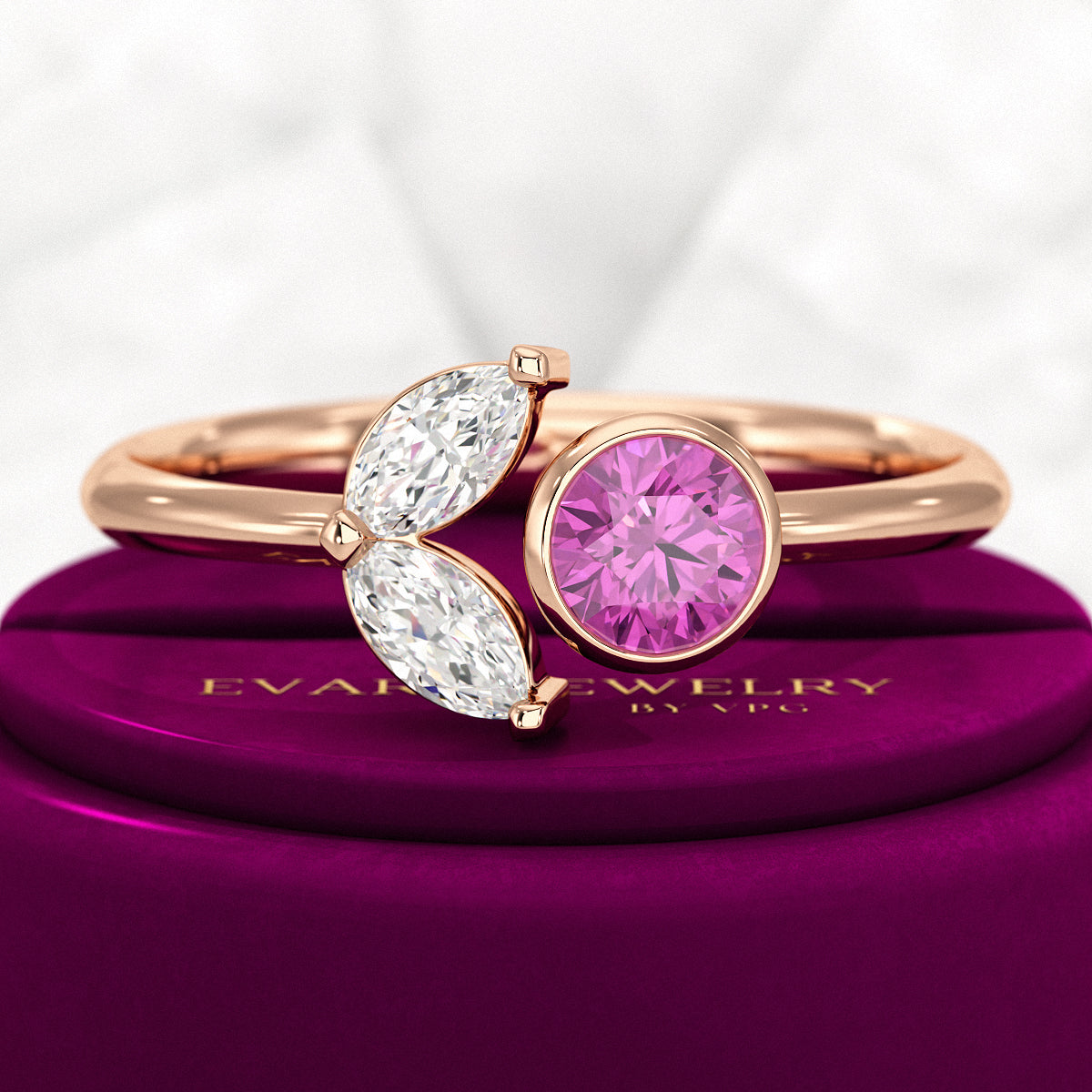 Pink Tourmaline & Diamond Wedding Stacking Front Open Ring - Evara Jewelry LLC