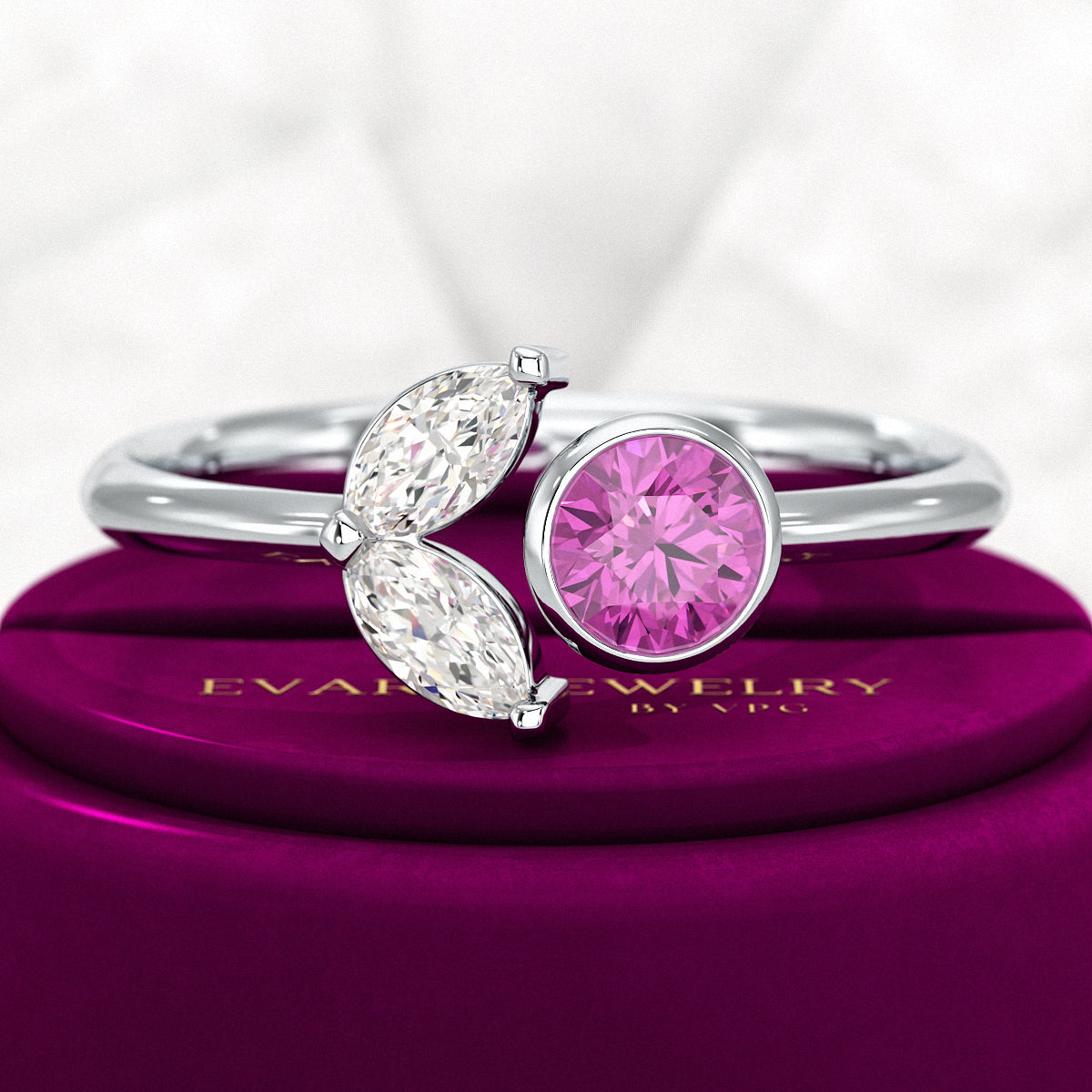 Pink Tourmaline & Diamond Wedding Stacking Front Open Ring - Evara Jewelry LLC