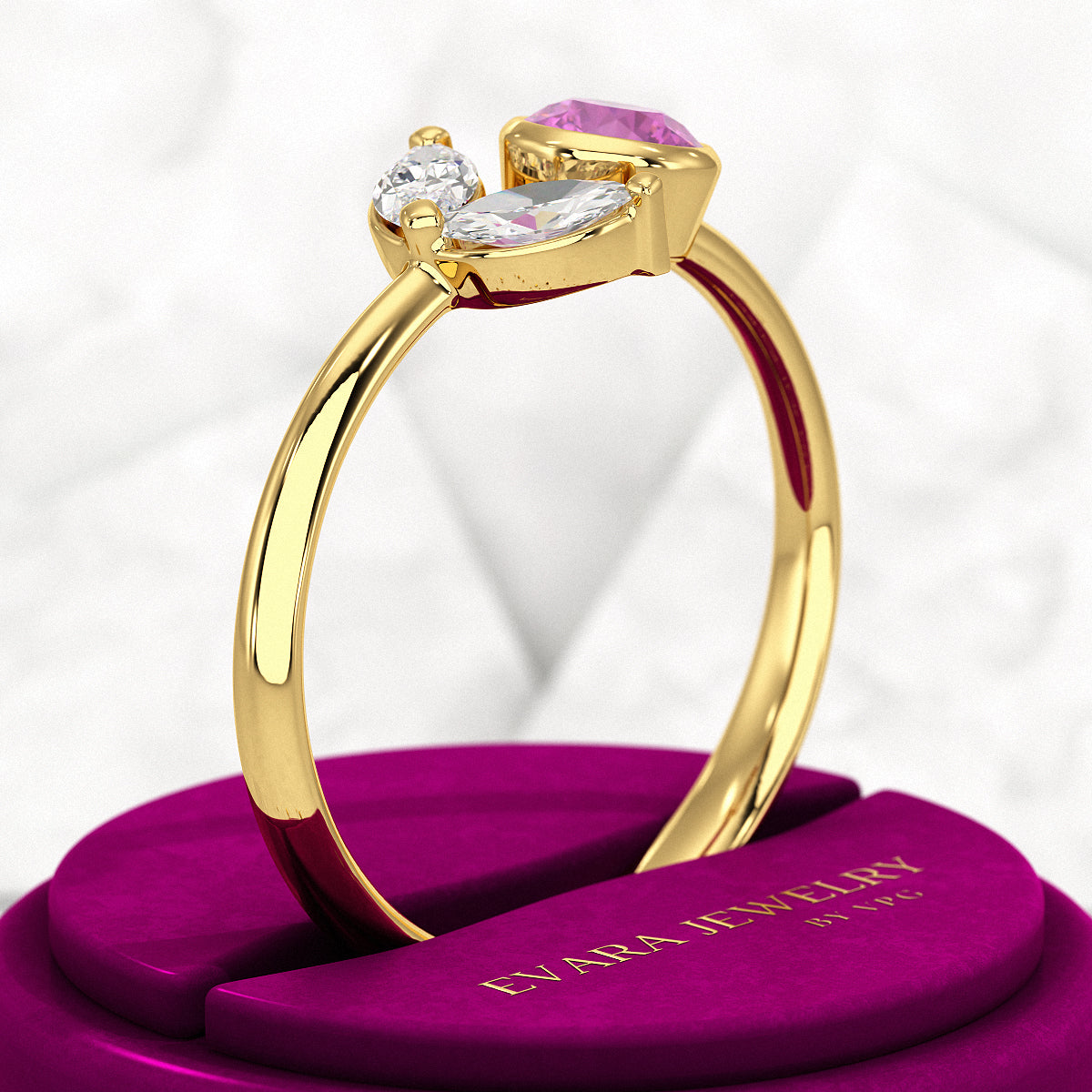 Pink Tourmaline & Diamond Wedding Stacking Front Open Ring - Evara Jewelry LLC