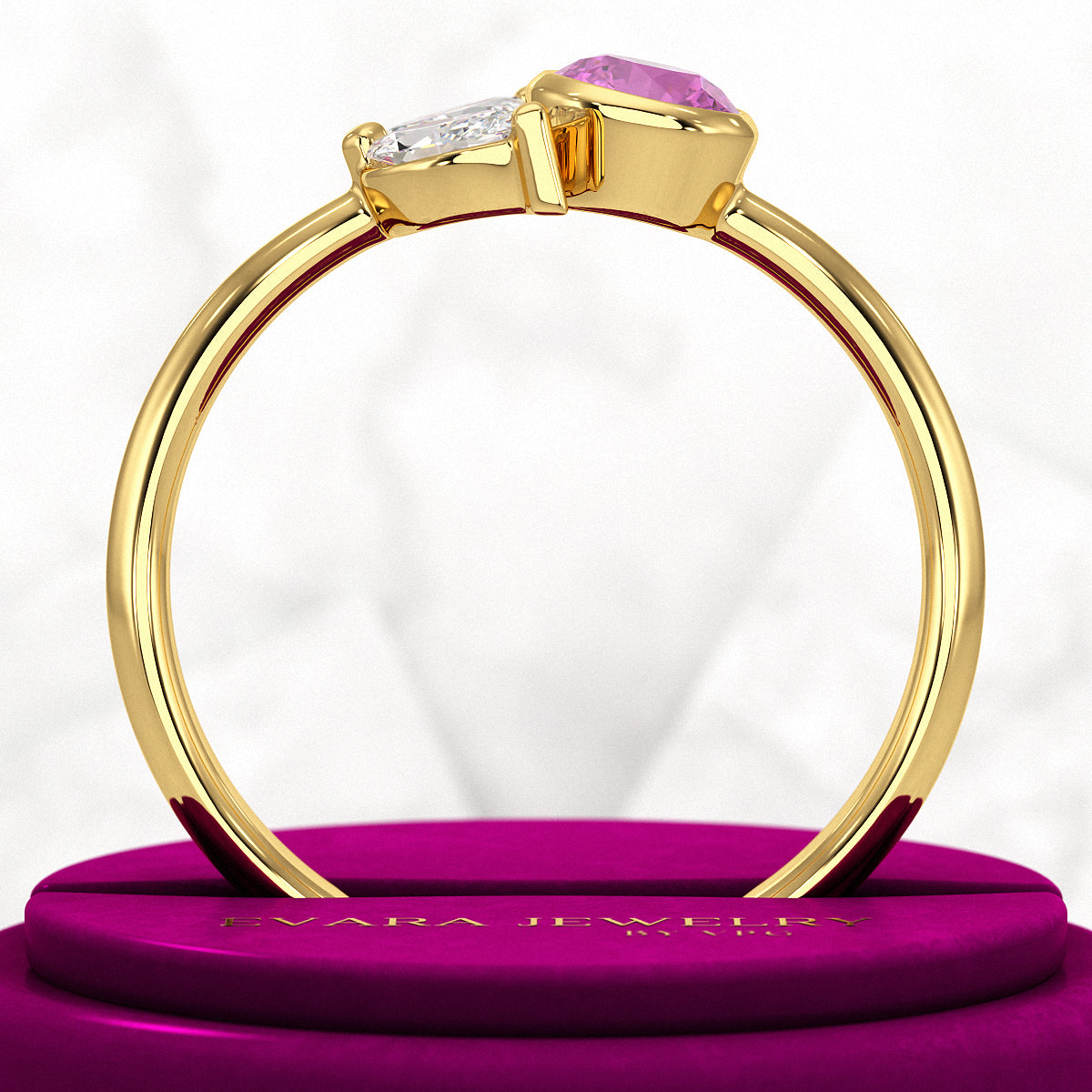 Pink Tourmaline & Diamond Wedding Stacking Front Open Ring - Evara Jewelry LLC