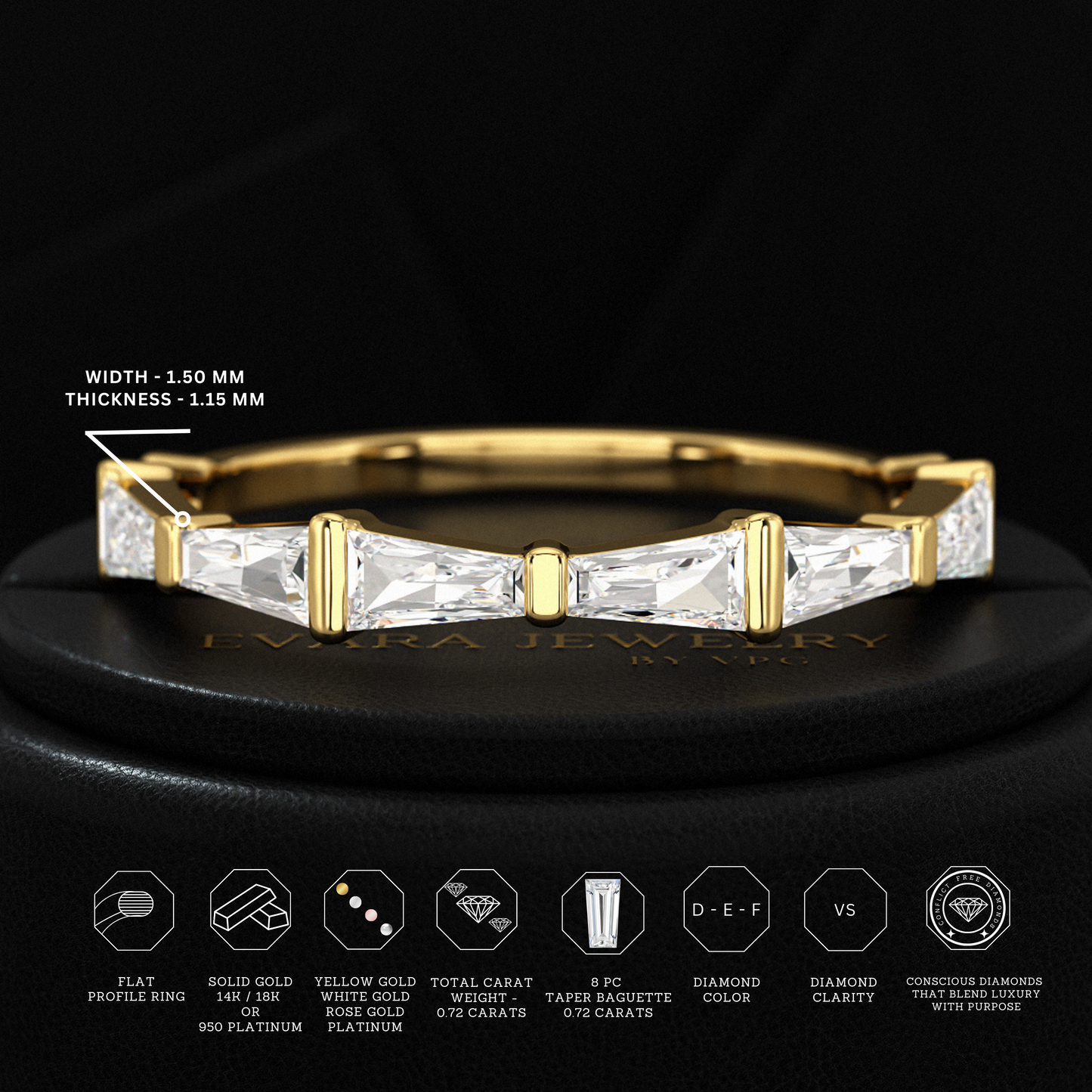 Baguette Cut Diamond Unique Wedding Stacking Band - Evara Jewelry LLC