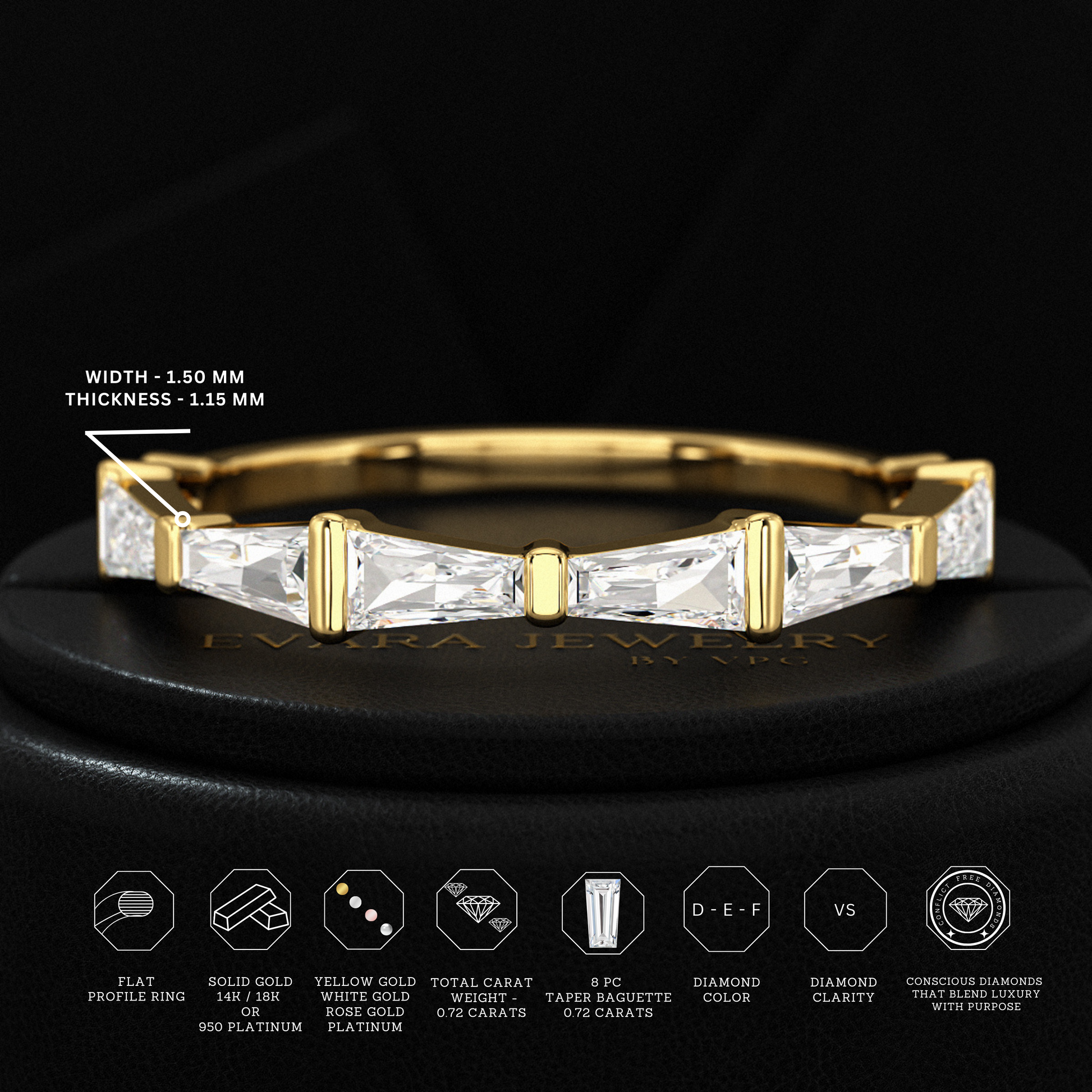 Baguette Cut Diamond Unique Wedding Stacking Band - Evara Jewelry LLC