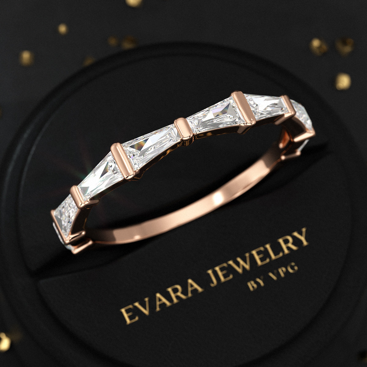 Baguette Cut Diamond Unique Wedding Stacking Band - Evara Jewelry LLC