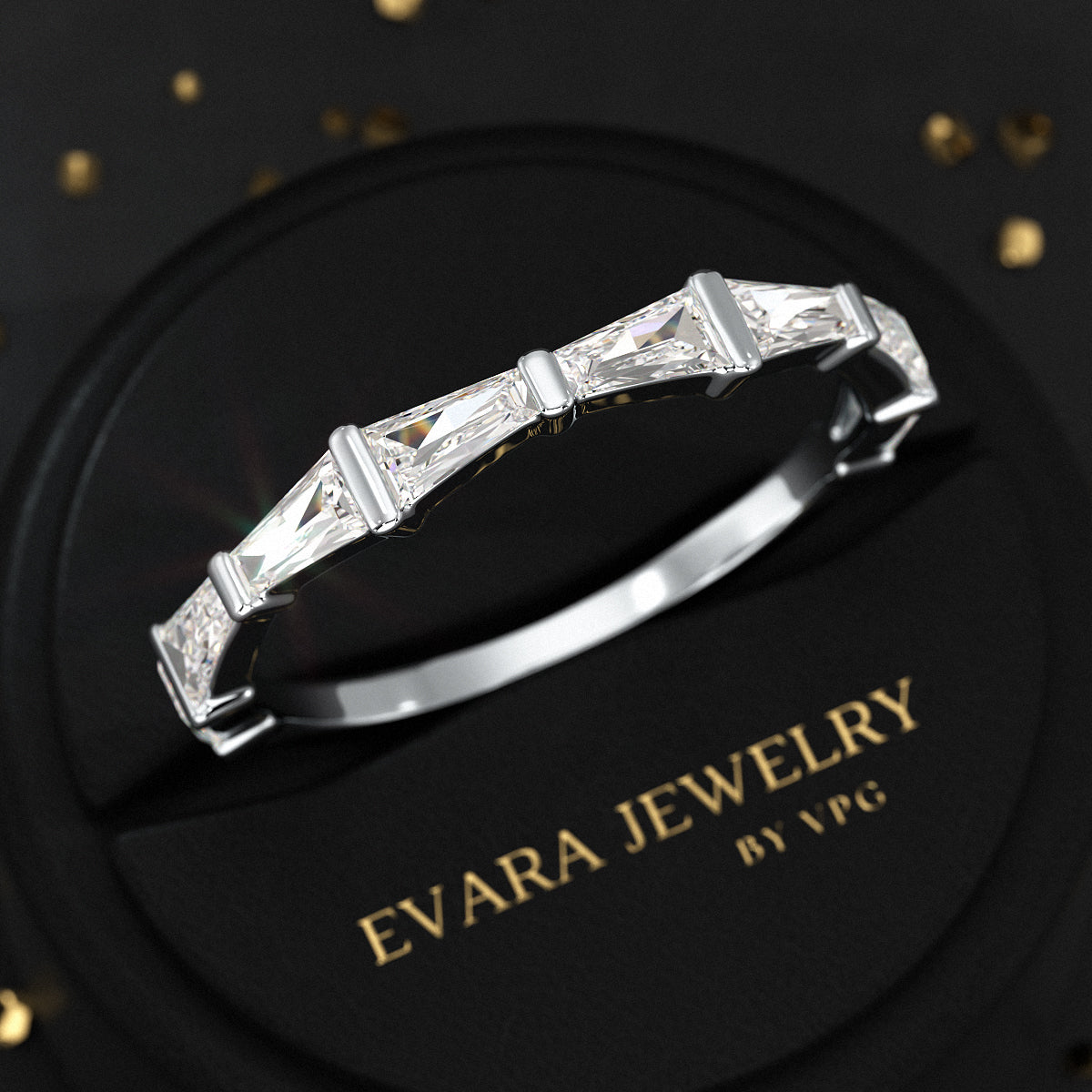 Baguette Cut Diamond Unique Wedding Stacking Band - Evara Jewelry LLC