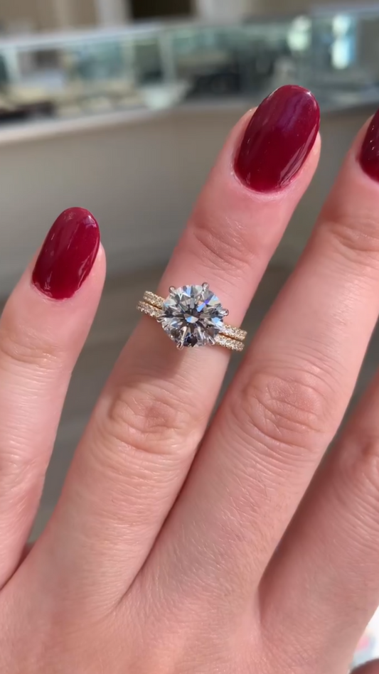 2.50 Carat Round Cut 6 Prongs Engagement Ring with Pave Diamond Band - Evara Jewelry LLC