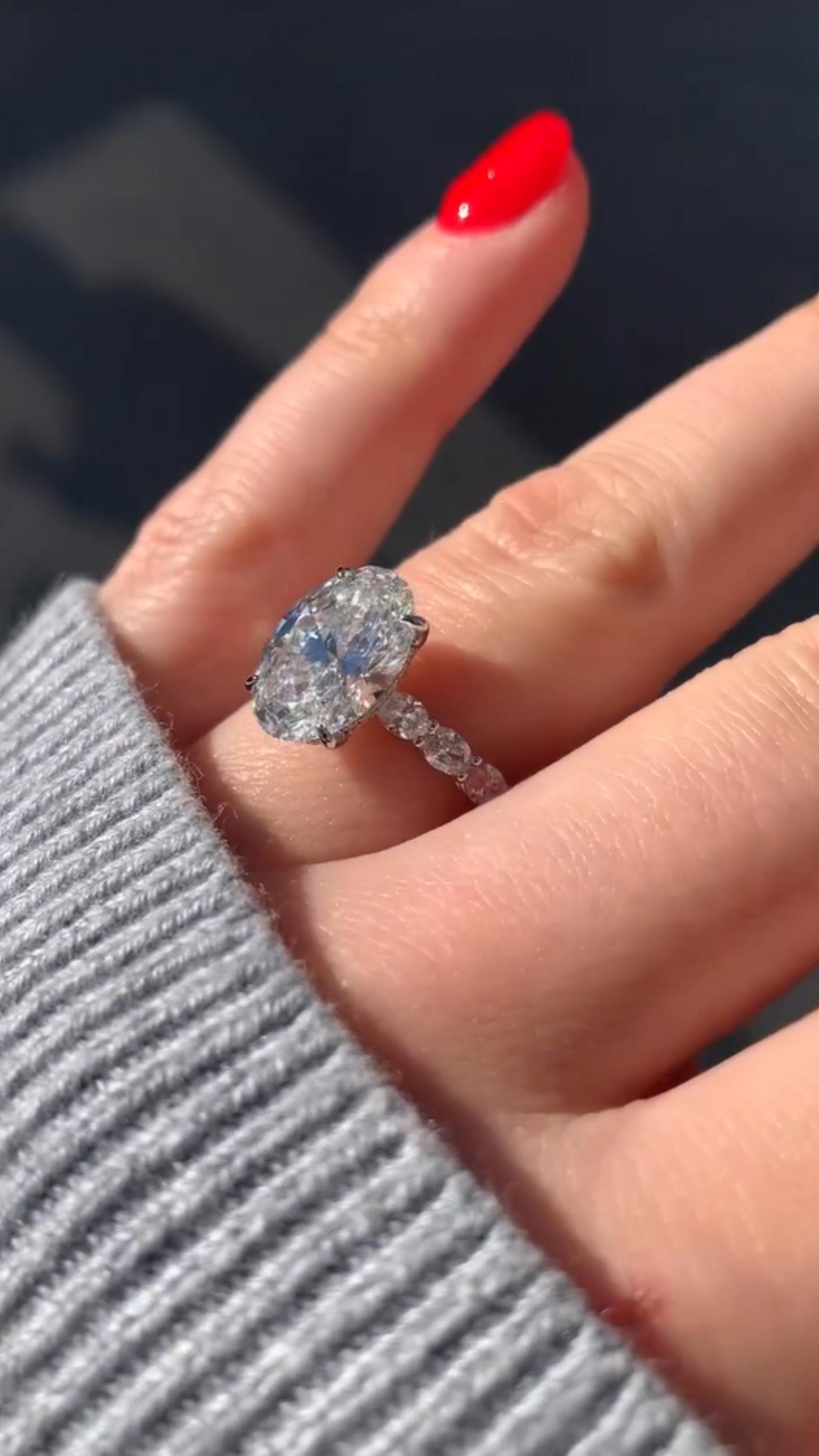 4 Carat Oval Cut Modern Deco Engagement Ring with Oval Cut Side Lab Grown Diamonds - Evara Jewelry LLC