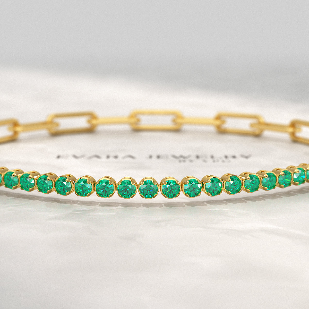 1.44 Carat Natural Emerald & Paperclip 50-50 Tennis Bracelet