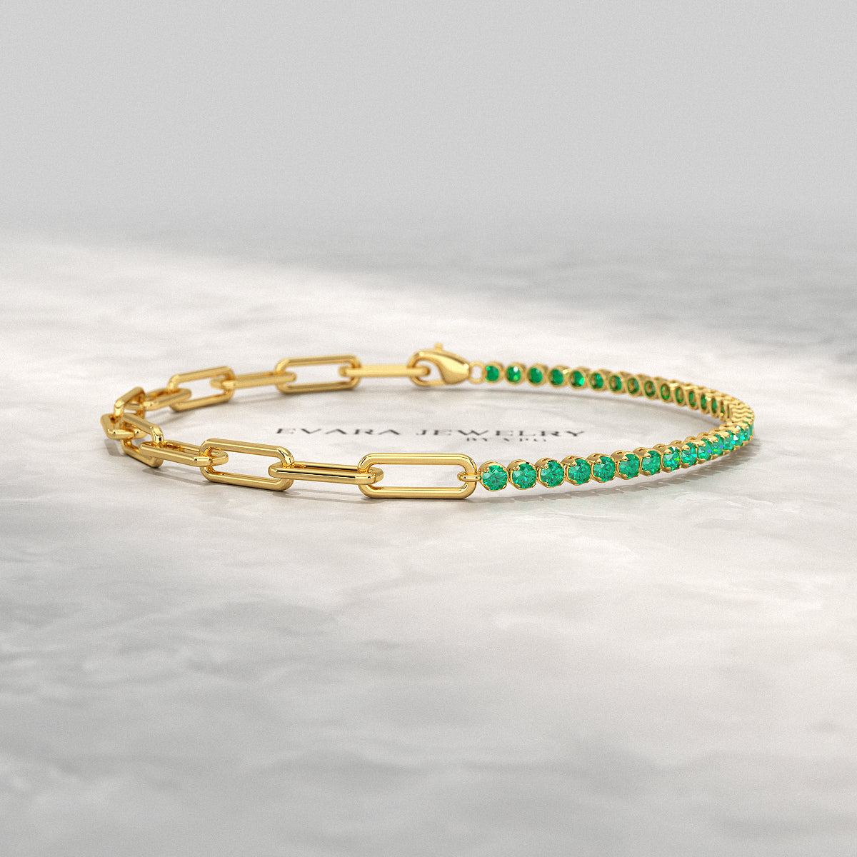 1.44 Carat Natural Emerald & Paperclip 50-50 Tennis Bracelet