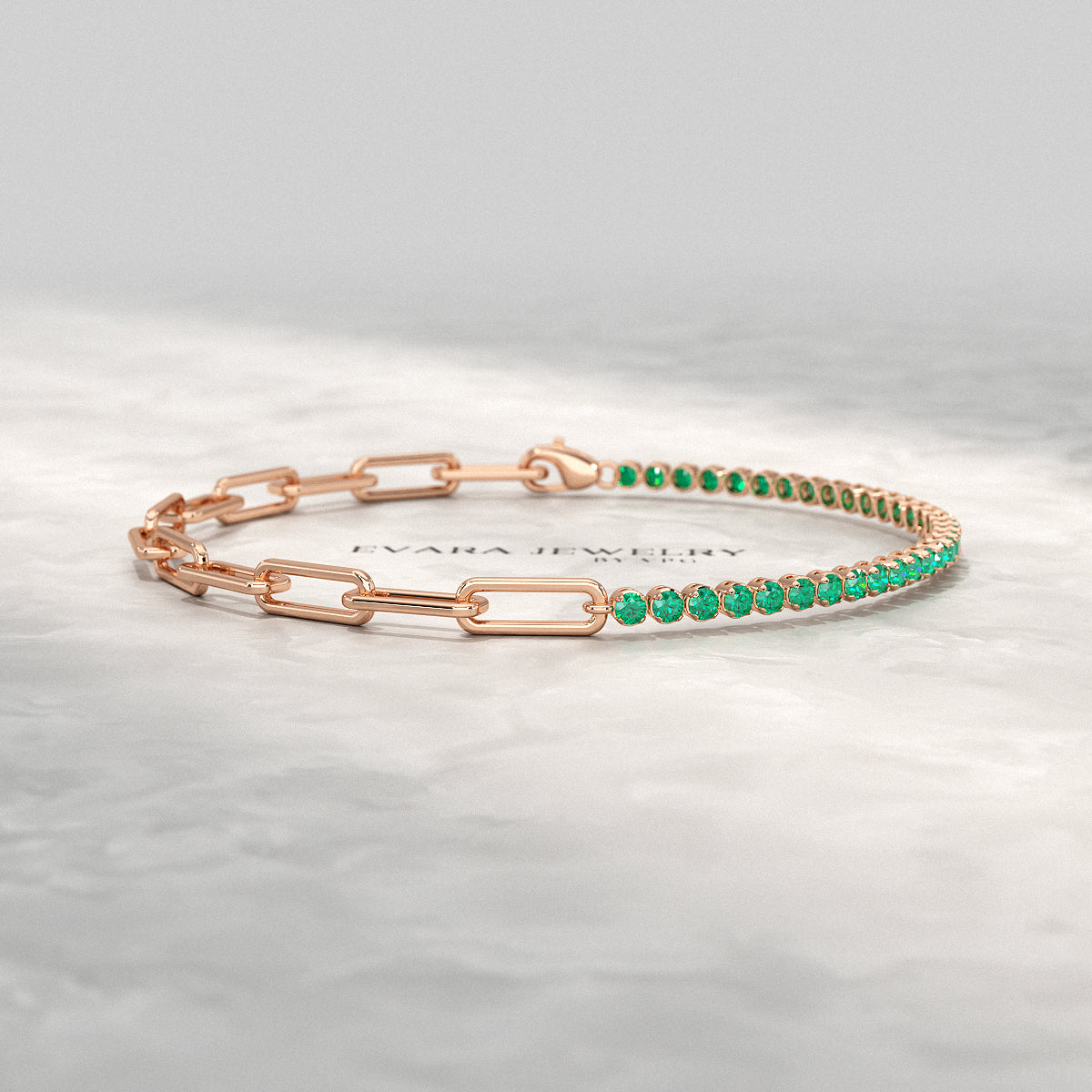 1.44 Carat Natural Emerald & Paperclip 50-50 Tennis Bracelet