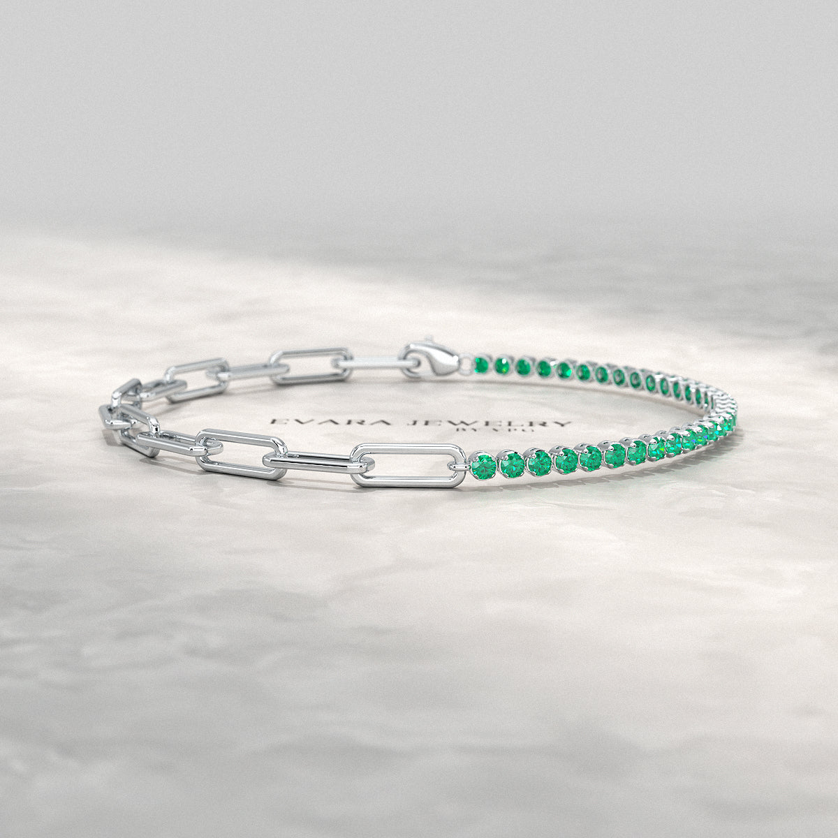 1.44 Carat Natural Emerald & Paperclip 50-50 Tennis Bracelet