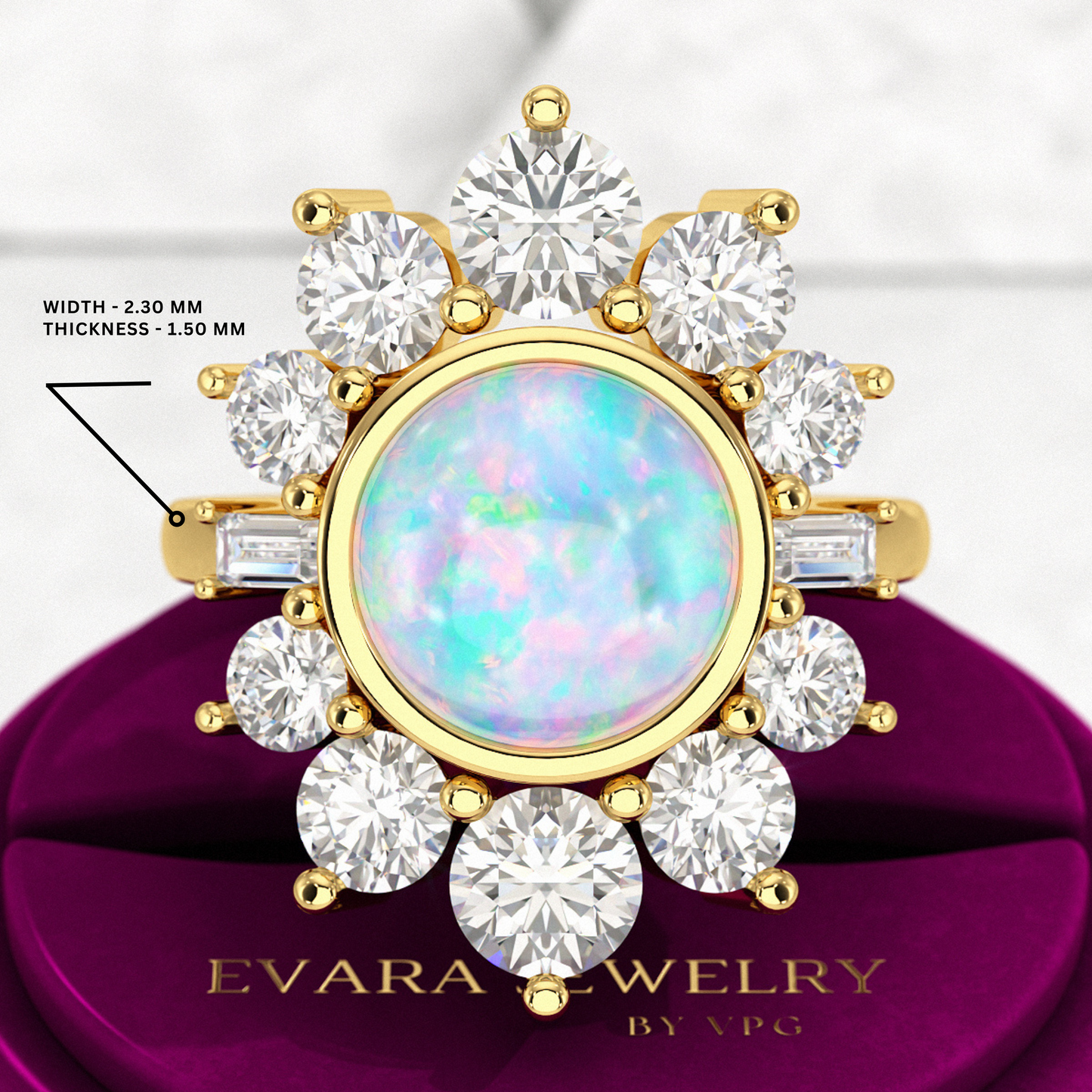Natural Round Fire Opal & CVD Diamond Victorian Era Wedding Ring - Evara Jewelry LLC
