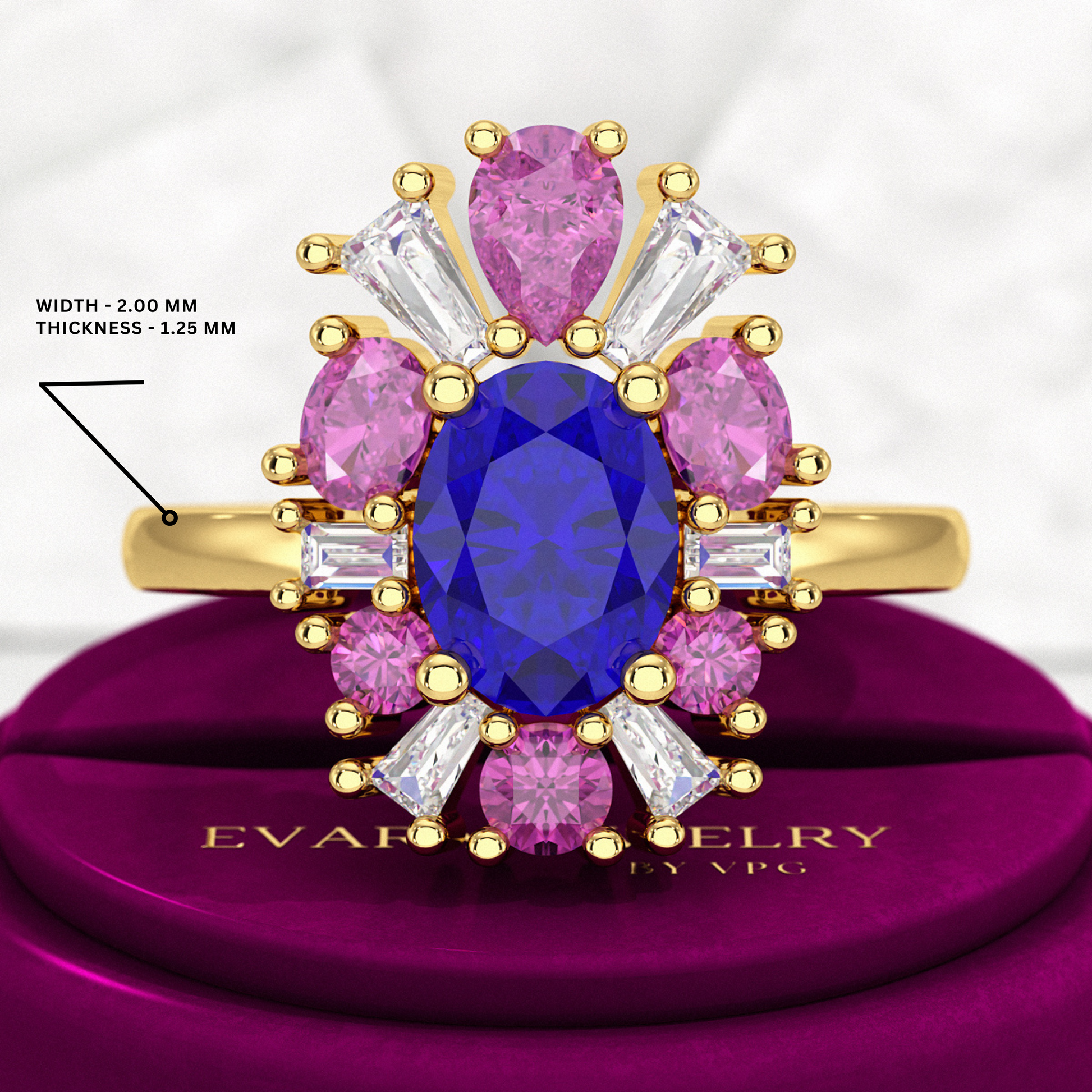 Tanzanite Tourmaline & Diamond Victorian Era Engagement Ring - Evara Jewelry LLC