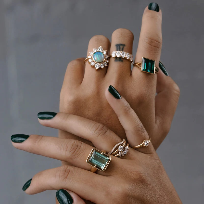 Natural Round Fire Opal & CVD Diamond Victorian Era Wedding Ring - Evara Jewelry LLC