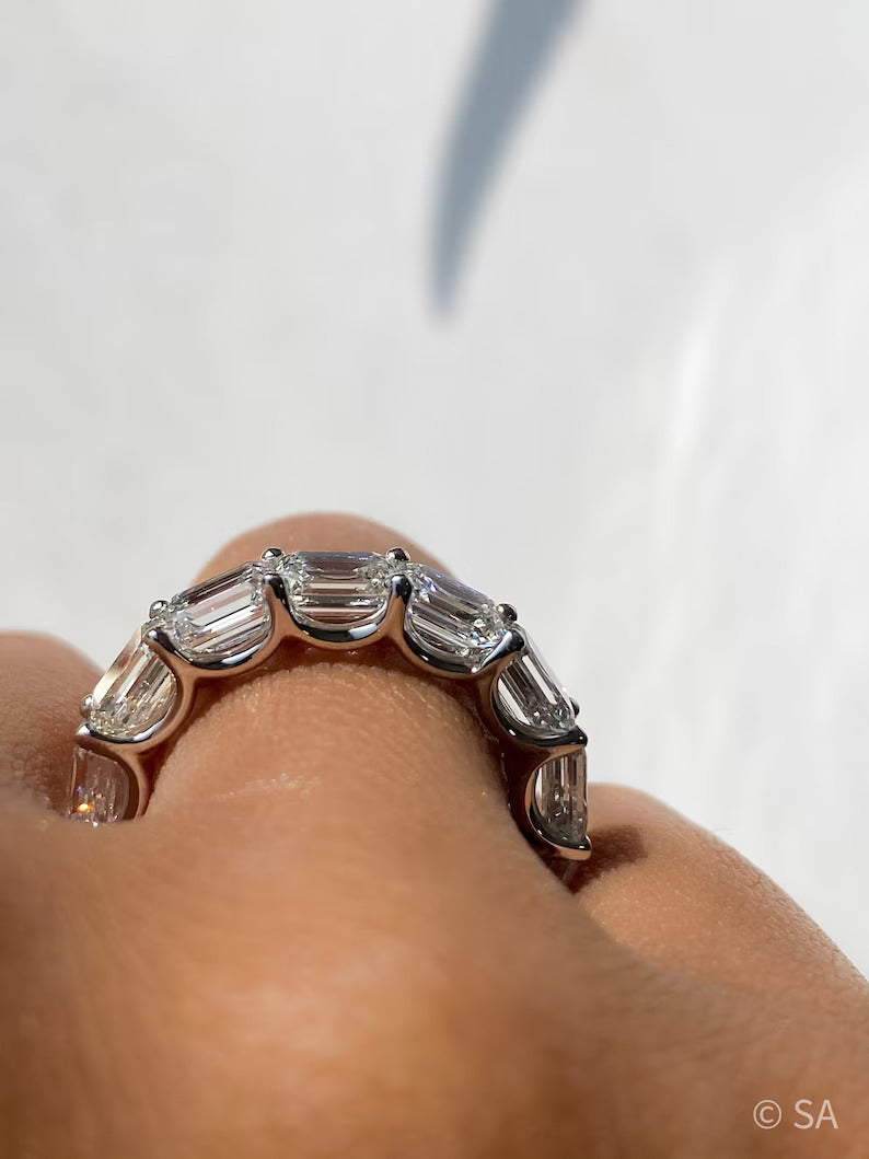 3.50cts East West Emerald Cut Diamond Minimalist Stacking Eternity Band - Evara Jewelry LLC