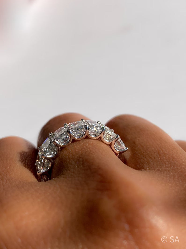 7 Carats Emerald Cut Diamond Minimalist Stacking Band - Evara Jewelry LLC