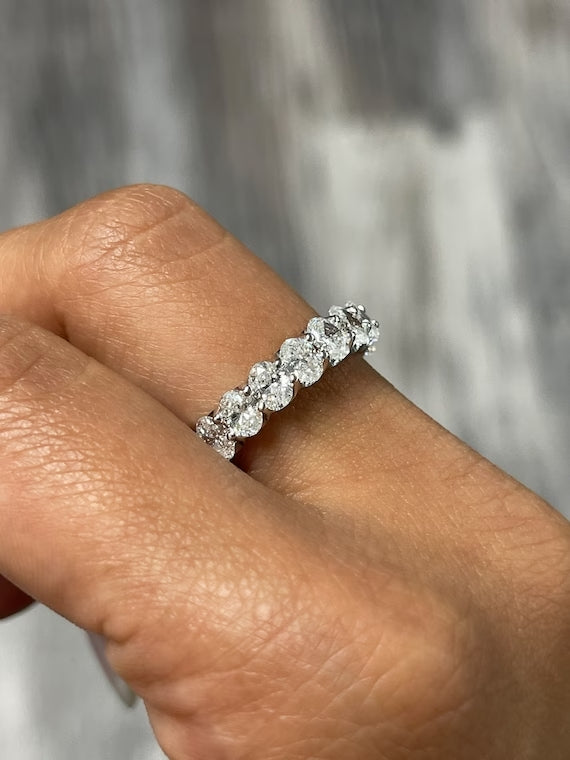 5 Carat Oval Cut Diamond Minimalist Eternity Wedding Band - Evara Jewelry LLC