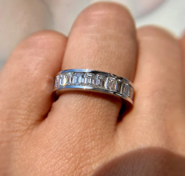Luxury 4 Carat Emerald Cut Lab Grown Diamond Minimalist Wedding Band - Evara Jewelry LLC