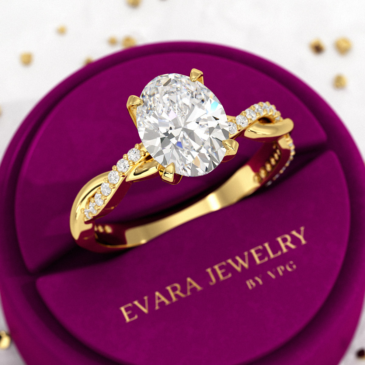 2 Carat Oval Diamond Nature Inspired Minimalist Engagement Ring - Evara Jewelry LLC