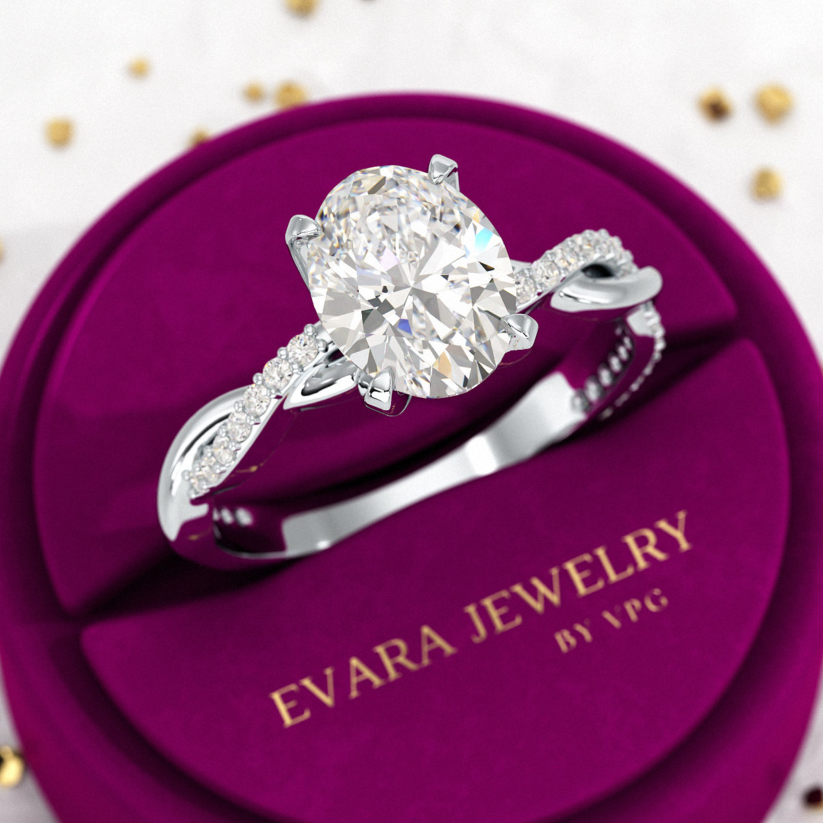 2 Carat Oval Diamond Nature Inspired Minimalist Engagement Ring - Evara Jewelry LLC