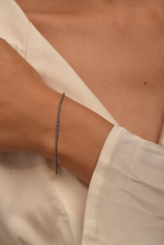 London Blue Topaz Tennis Bracelet in 14K/18K White Gold / November Birthstone Bracelet