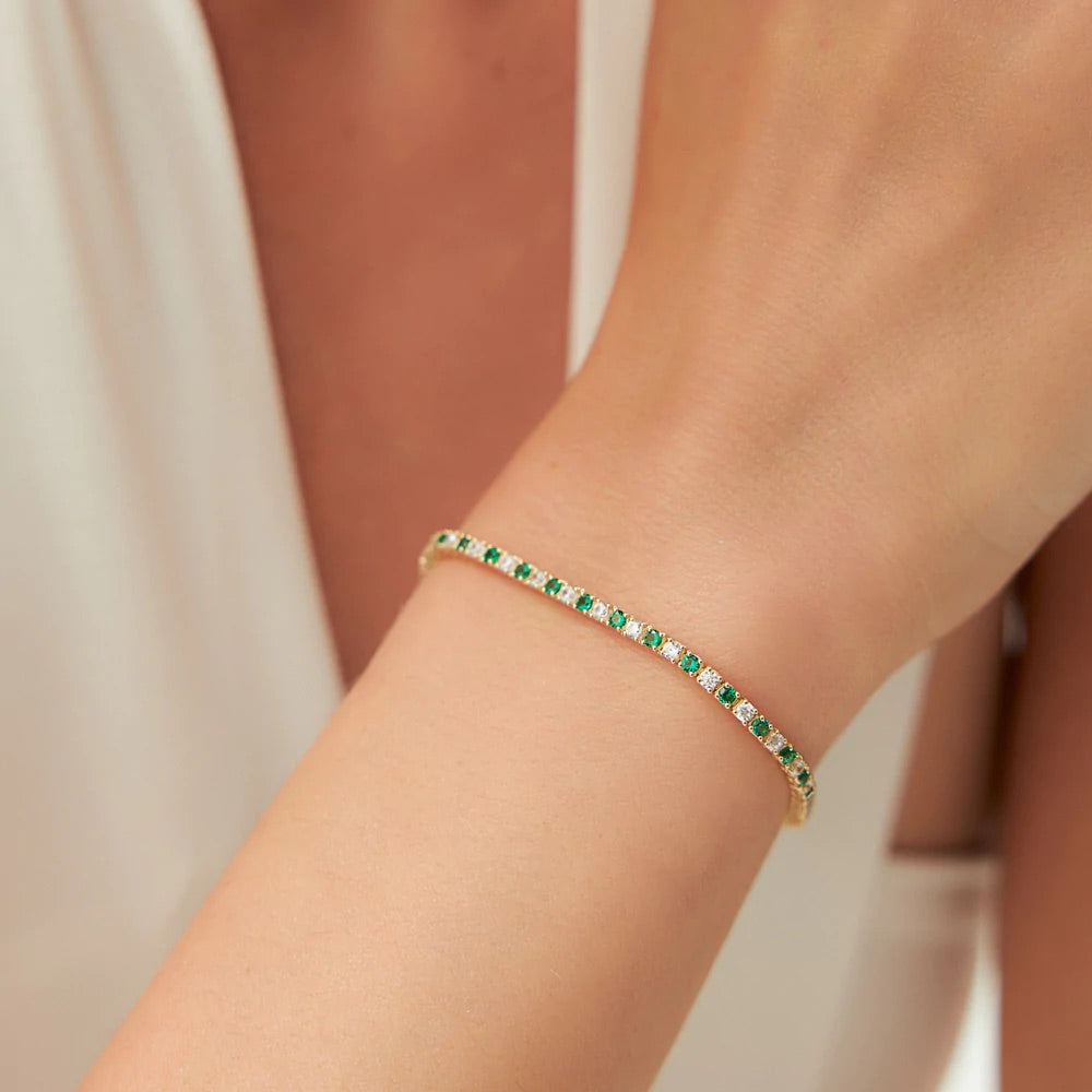 Natural Emerald & Diamond Alternate Tennis Bracelet in 14K/18K Gold - Evara Jewelry LLC