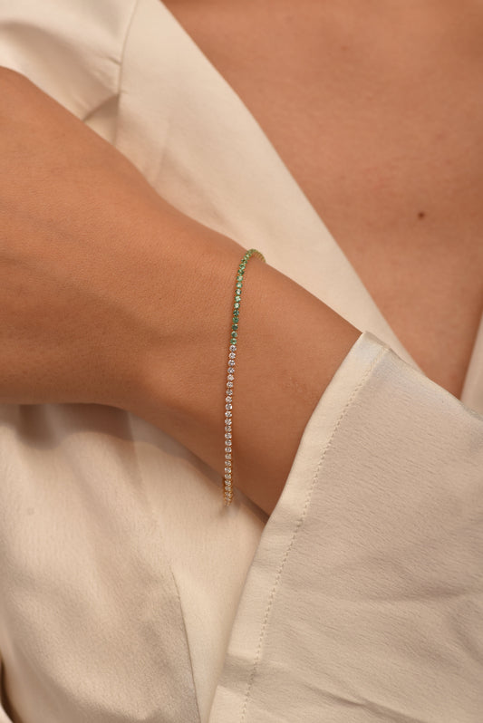 Natural Emerald & Lab Grown Diamond 50-50 Custom Tennis Bracelet in 14K/18K Gold