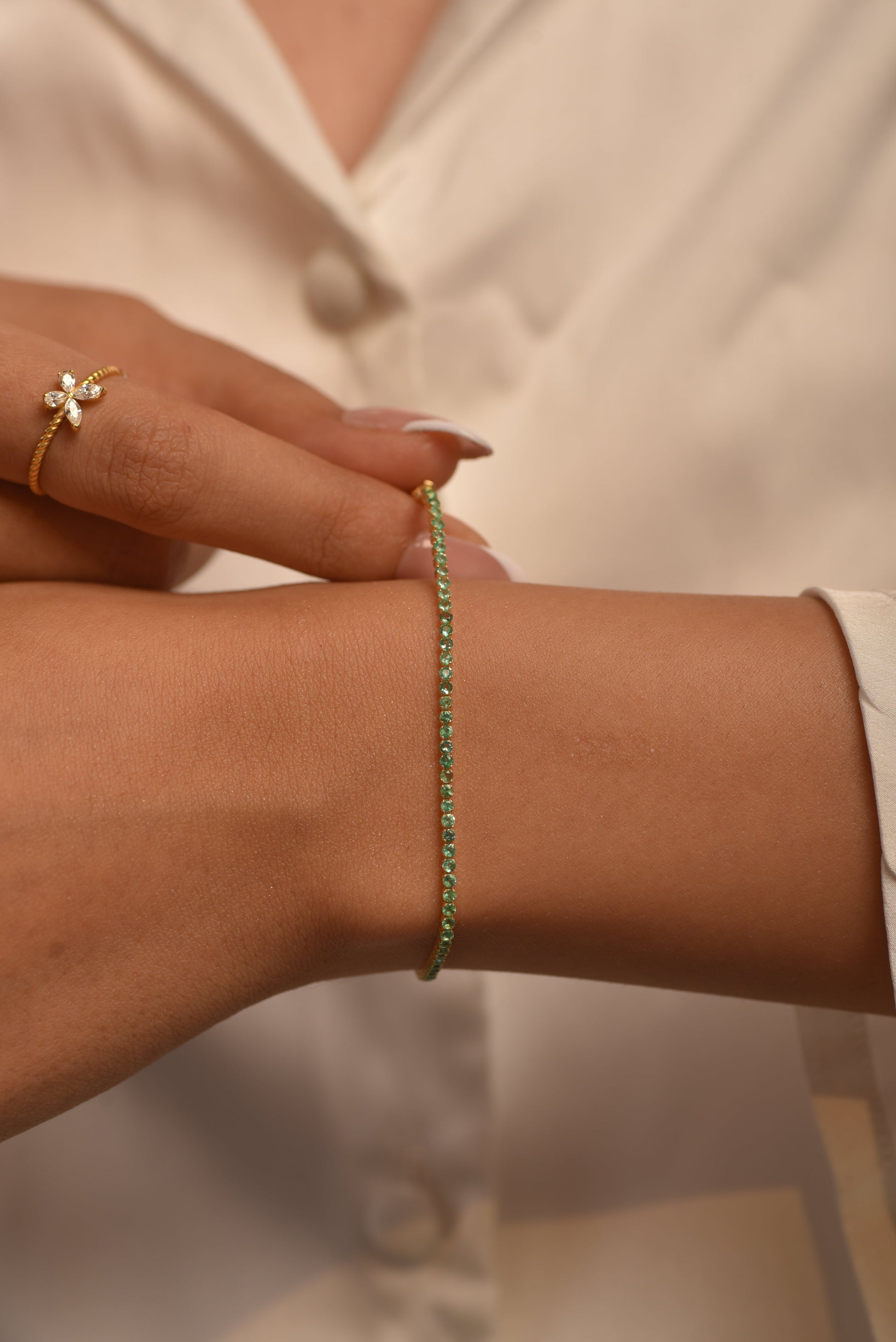 Natural Emerald Tennis Bracelet in 14K/18K Gold / May Birthstone Bracelet