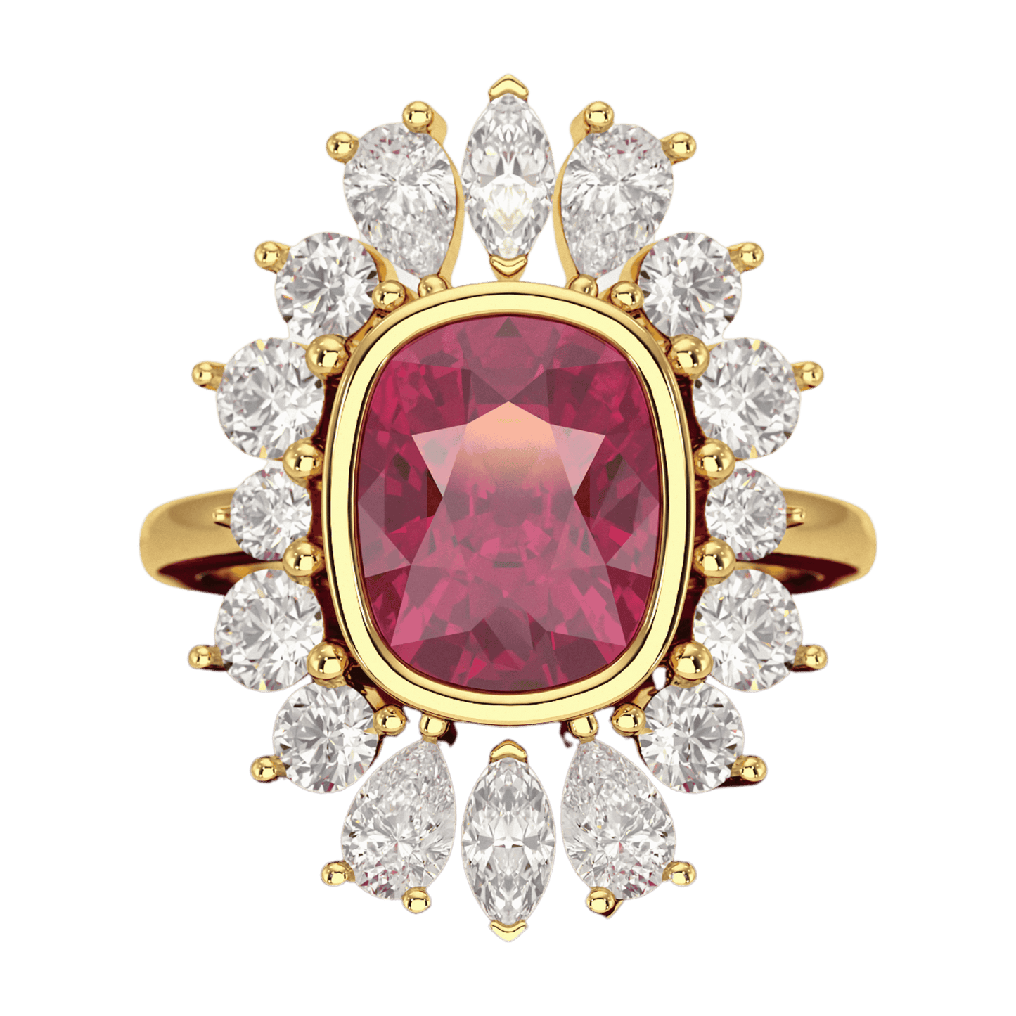 Natural Rubellite Tourmaline Cushion & CVD Diamond Art Deco Wedding Ring