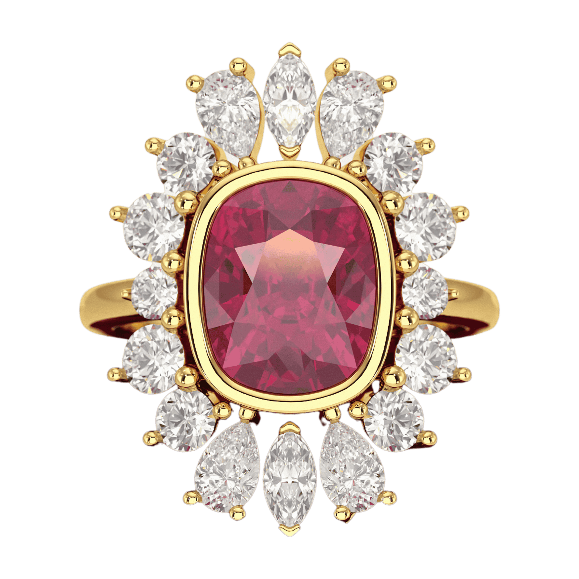 Natural Rubellite Tourmaline Cushion & CVD Diamond Art Deco Wedding Ring
