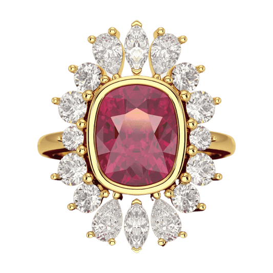 Natural Rubellite Tourmaline Cushion & CVD Diamond Art Deco Wedding Ring