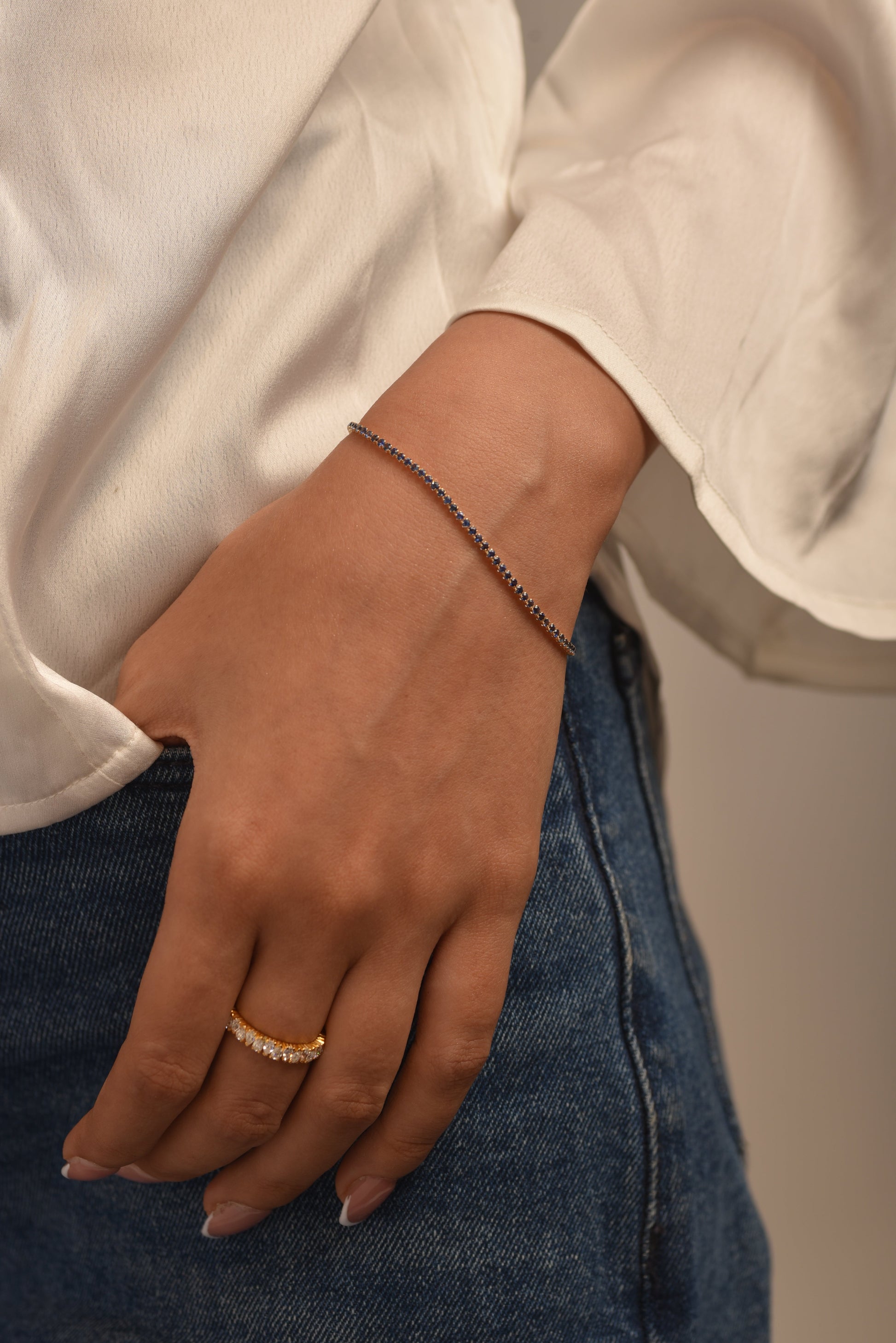 Natural Sapphire Tennis Bracelet in 14K/18K White Gold