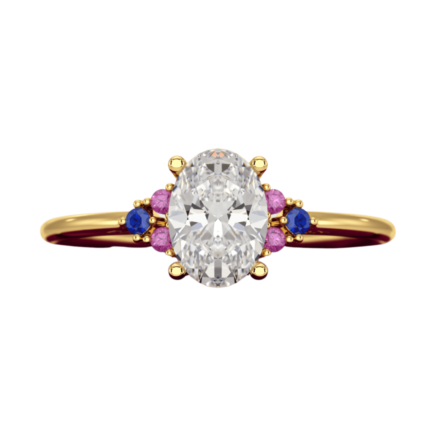 Oval CVD Diamond Engagement Ring with Natural Ruby & Sapphire