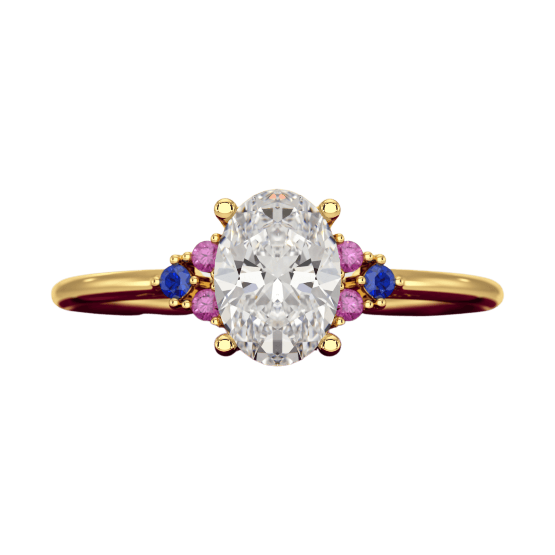 Oval CVD Diamond Engagement Ring with Natural Ruby & Sapphire