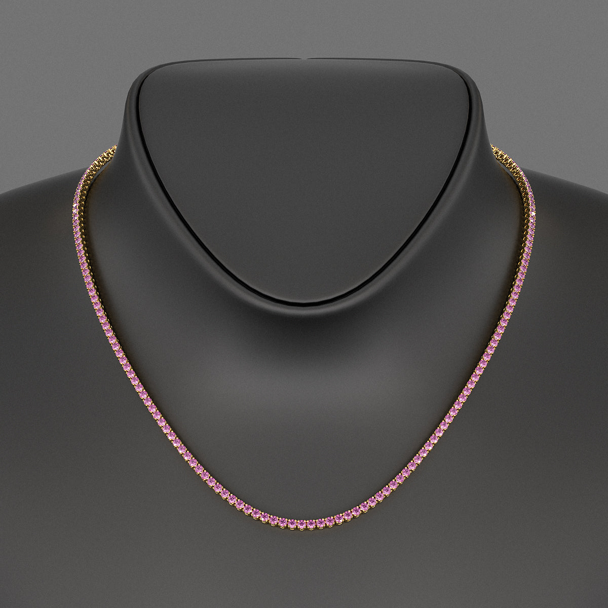 Natural Pink Sapphire Tennis Necklace in 14K/18K Gold