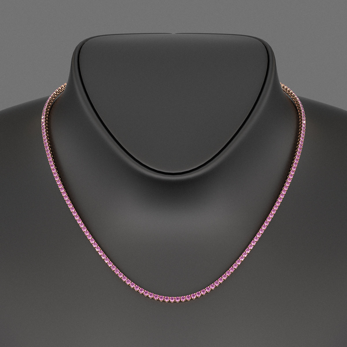 Natural Pink Sapphire Tennis Necklace in 14K/18K Gold