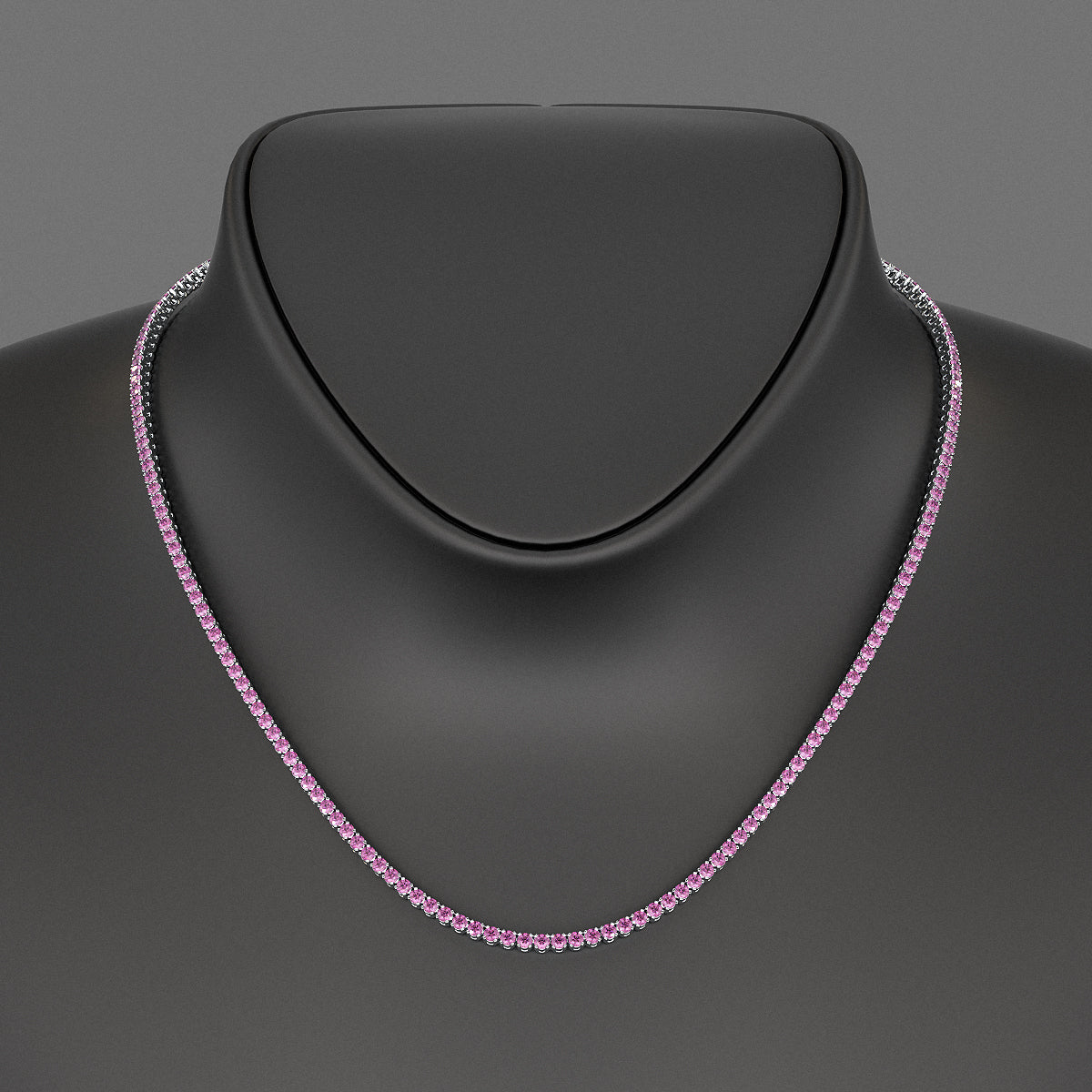 Natural Pink Sapphire Tennis Necklace in 14K/18K Gold