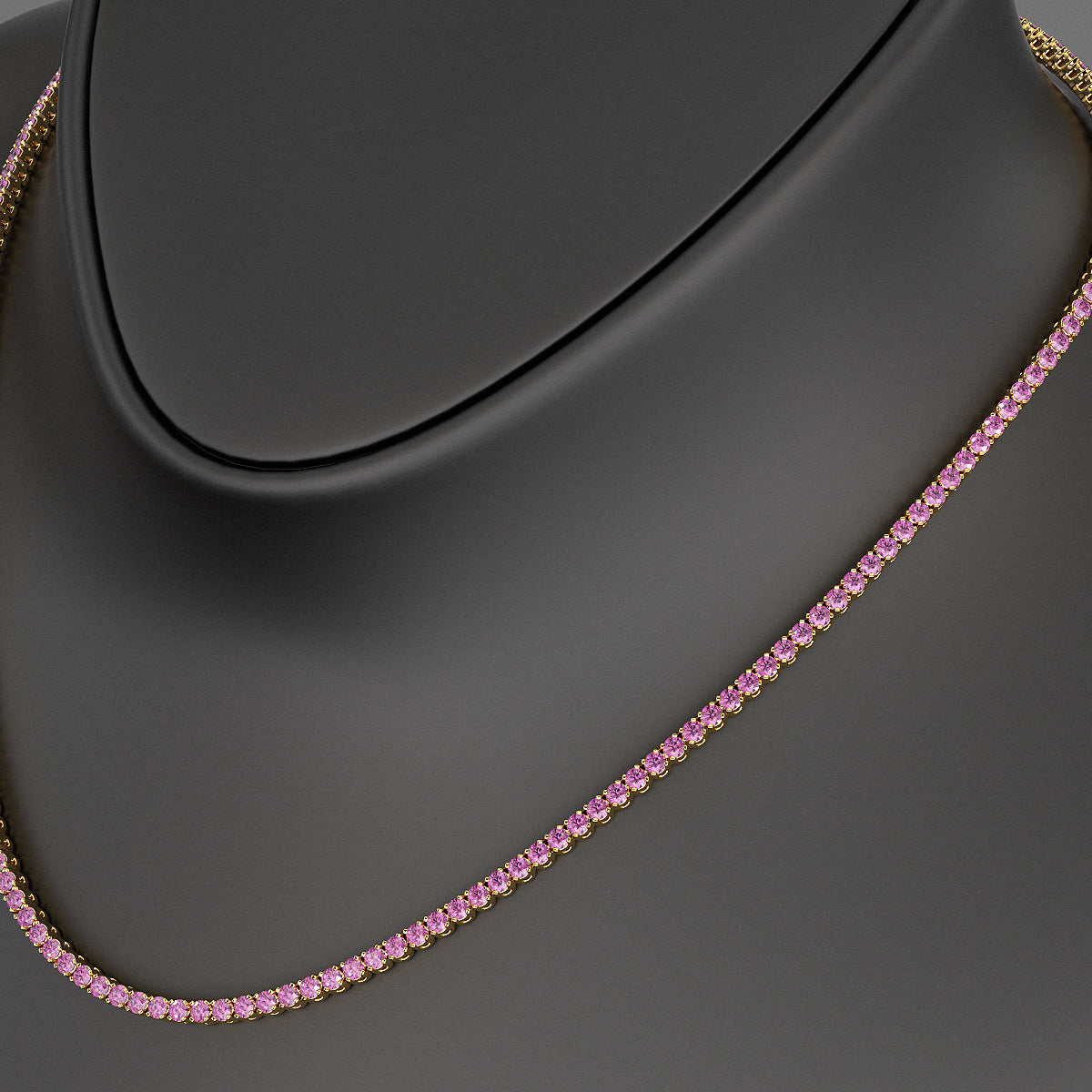Natural Pink Sapphire Tennis Necklace in 14K/18K Gold