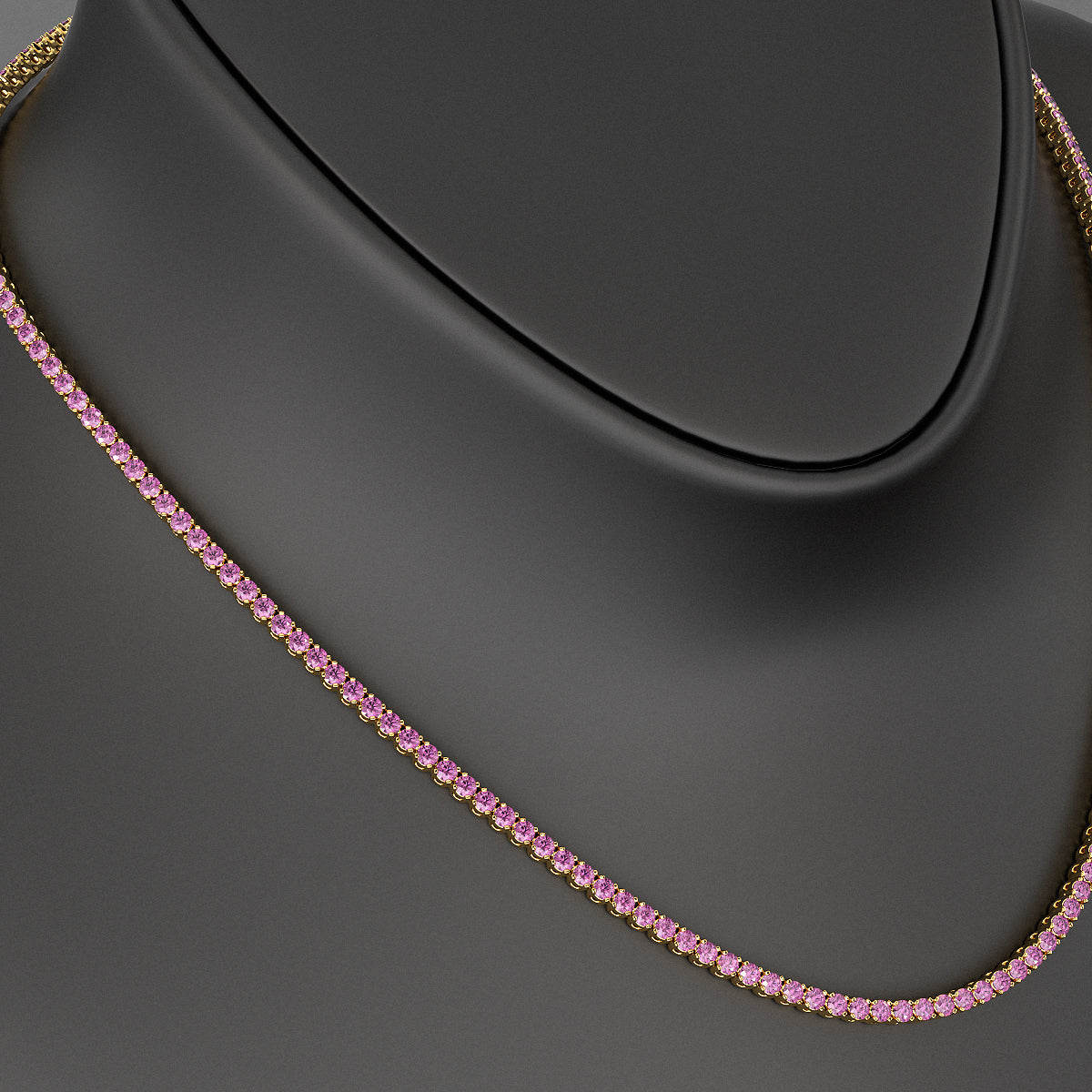 Natural Pink Sapphire Tennis Necklace in 14K/18K Gold