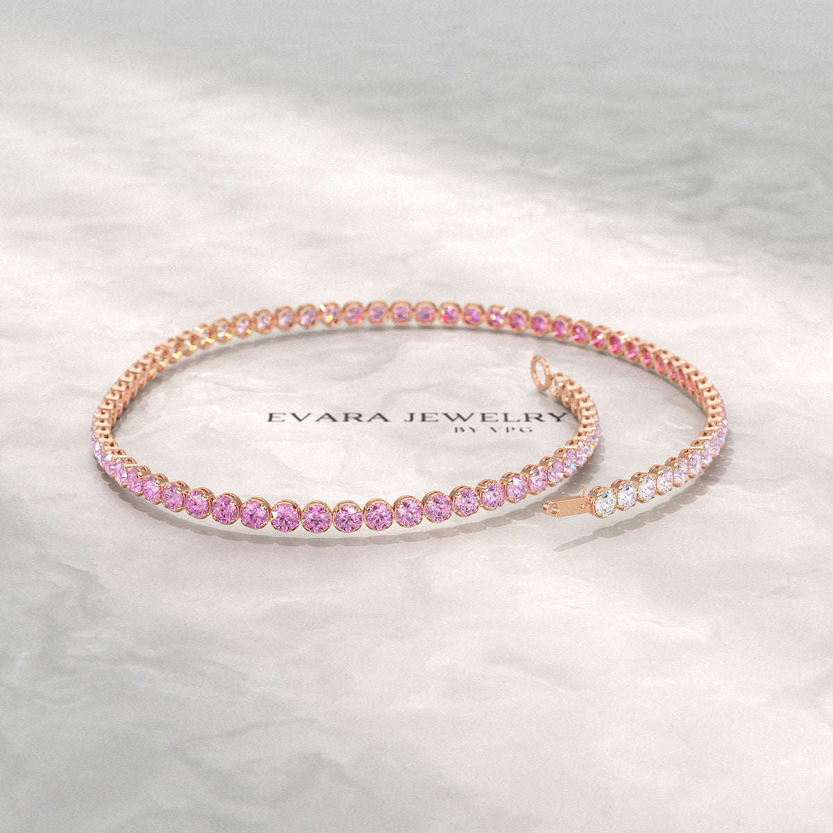 2.01 Carats Ombre Pink Sapphire Dainty Tennis Bracelet - Natural Sapphire in Solid 14K/18K Rose Gold
