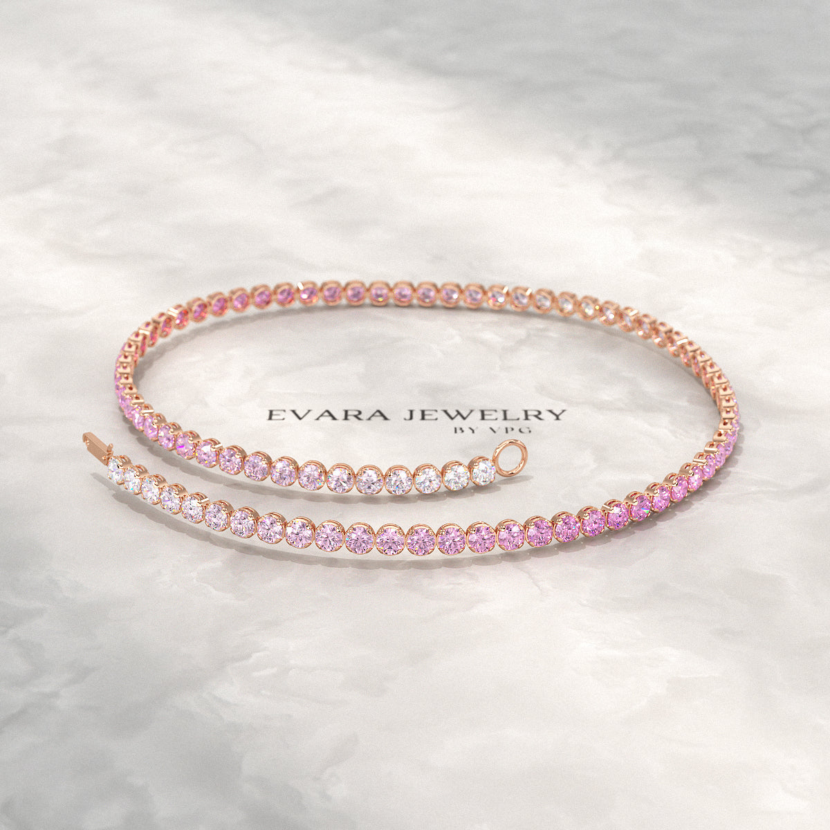 2.01 Carats Ombre Pink Sapphire Dainty Tennis Bracelet - Natural Sapphire in Solid 14K/18K Rose Gold